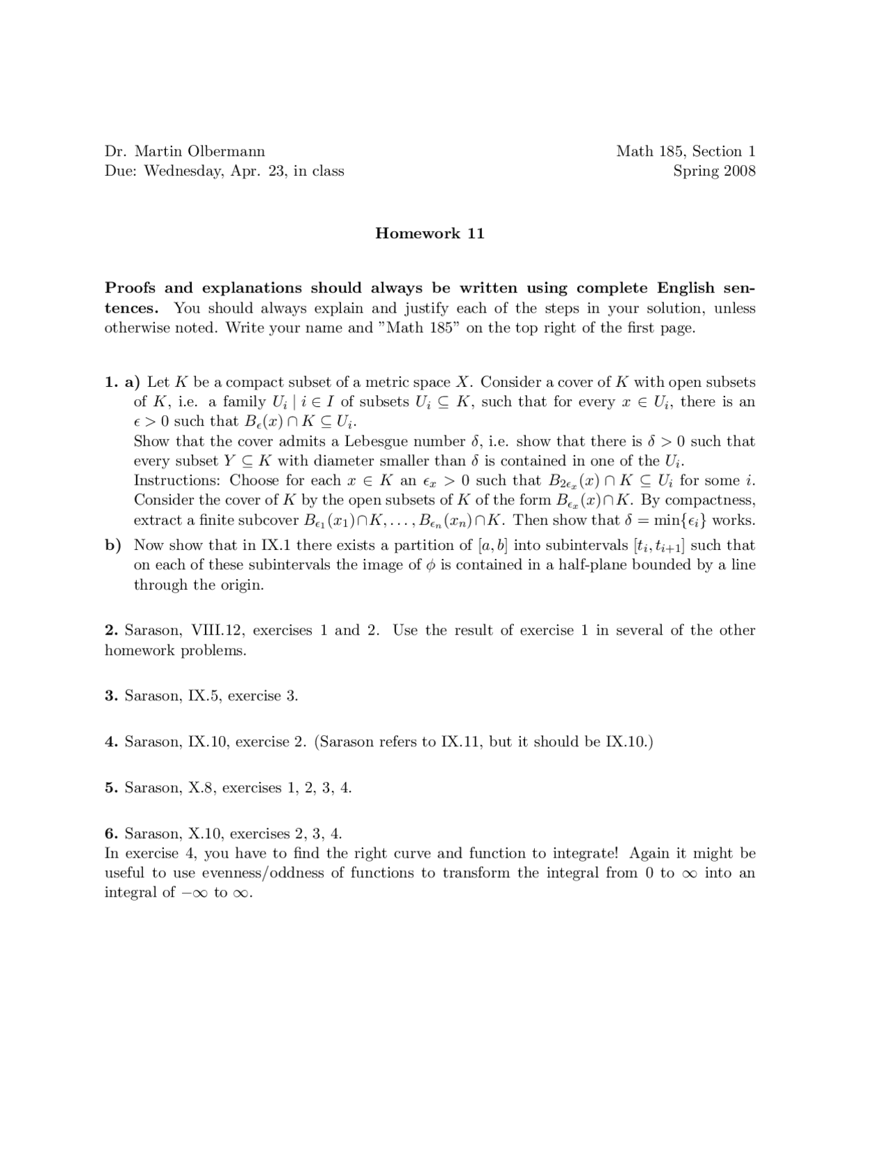 Introduction to Complex Analysis - Questions for Assignment 11 | MATH ...