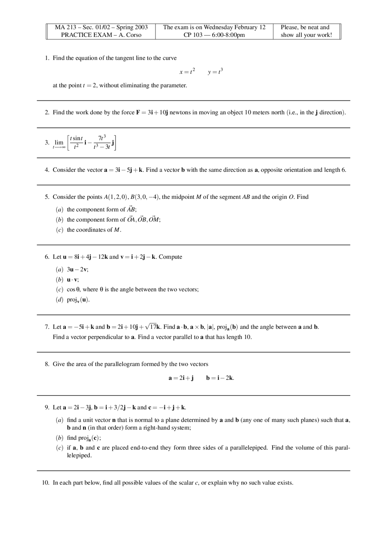35 Questions on Calculus III for Exam | MA 213 - Docsity