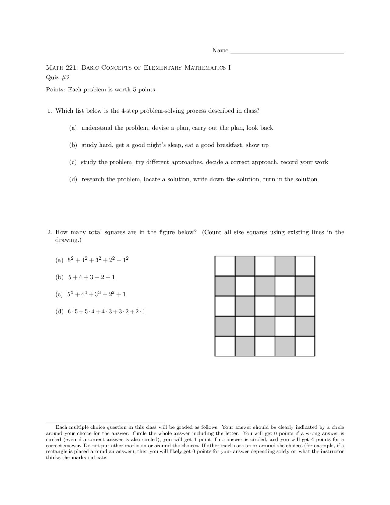 Basic Concepts of Elementary Mathematics I - Quiz 2 | MATH 221 ...