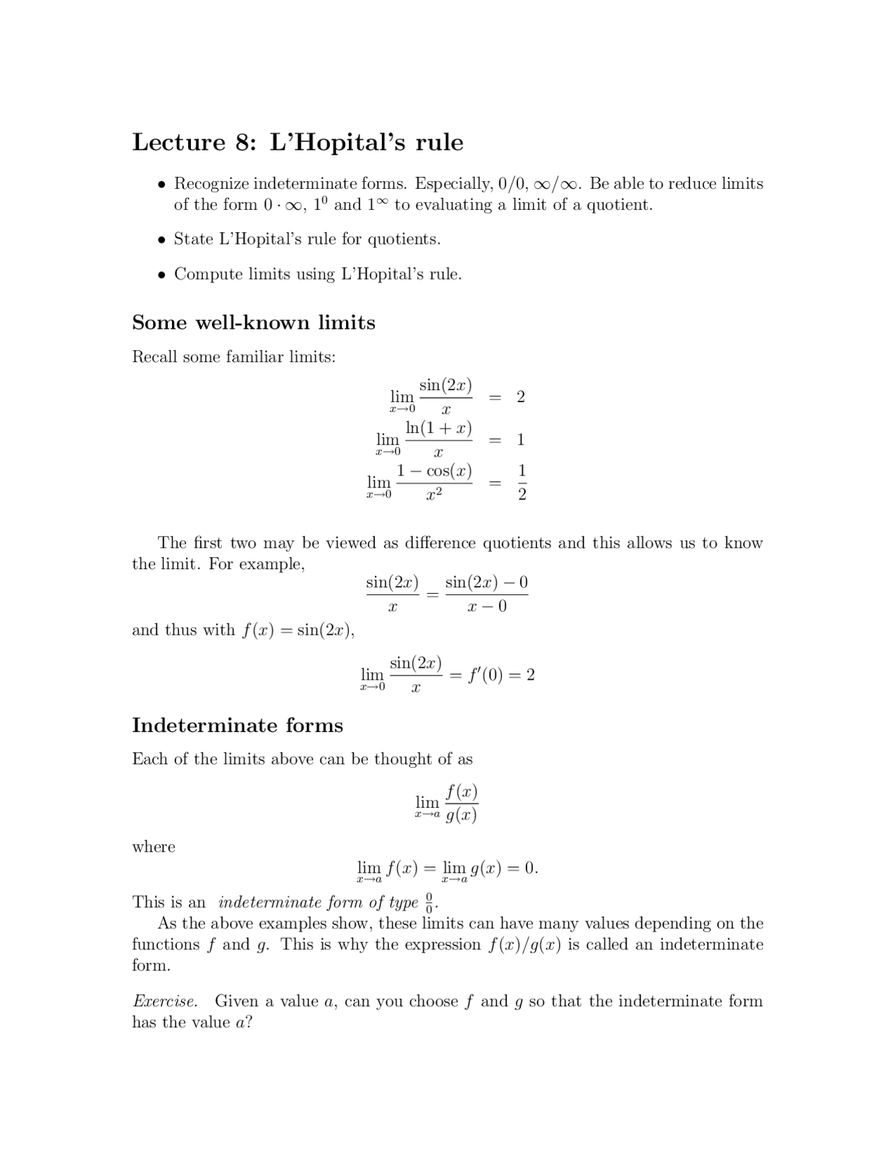 L Hopital Practice Problems Calculus