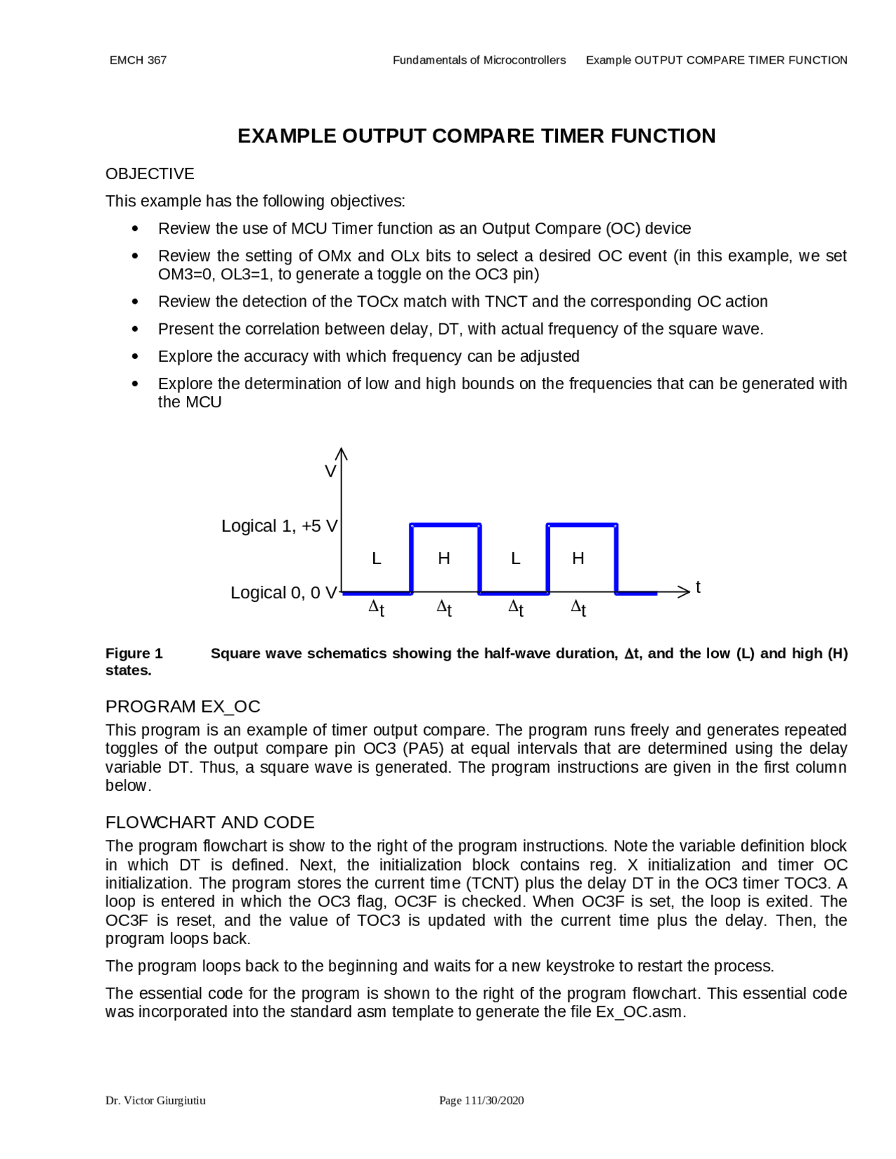 Example Output Compare Timers Functions EMCH 367 Docsity