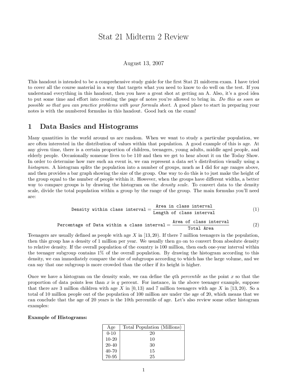 Midterm 2 Review - Introductory Probability and Statistics | STAT 21 ...