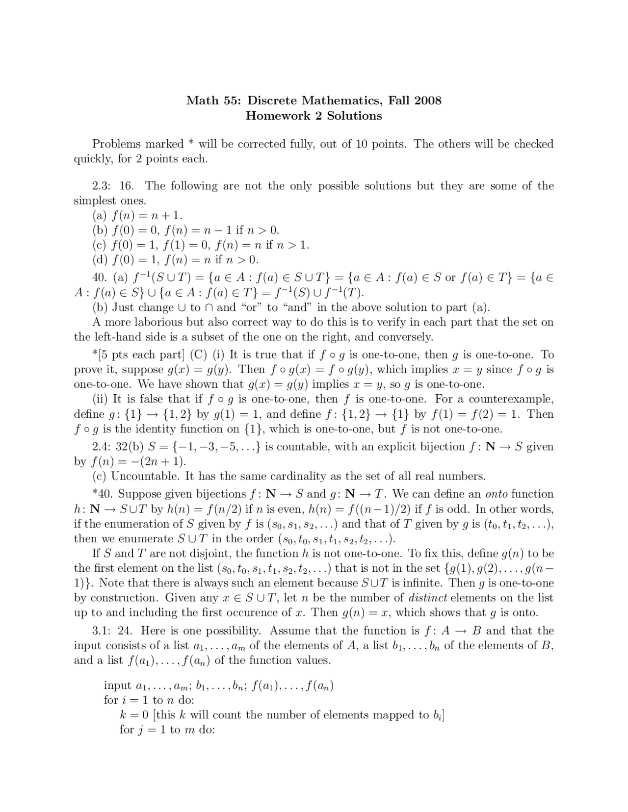 Homework 2 Solutions - Discrete Mathematics | MATH 055 - Docsity