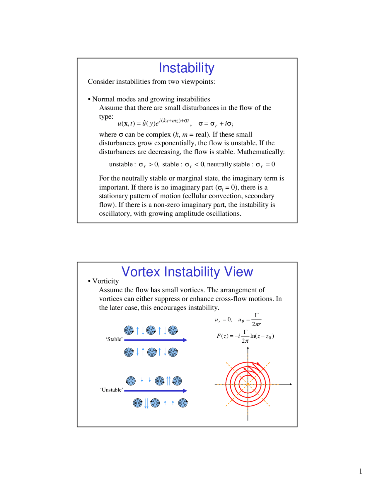 Lecture Slides on Instability - Fluid Dynamics II | ME 631 - Docsity