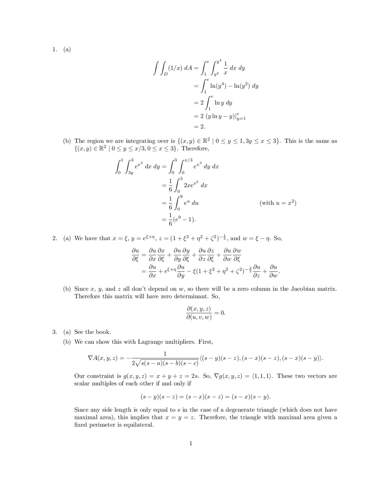 Integration and Optimization Problems | Exams Calculus | Docsity