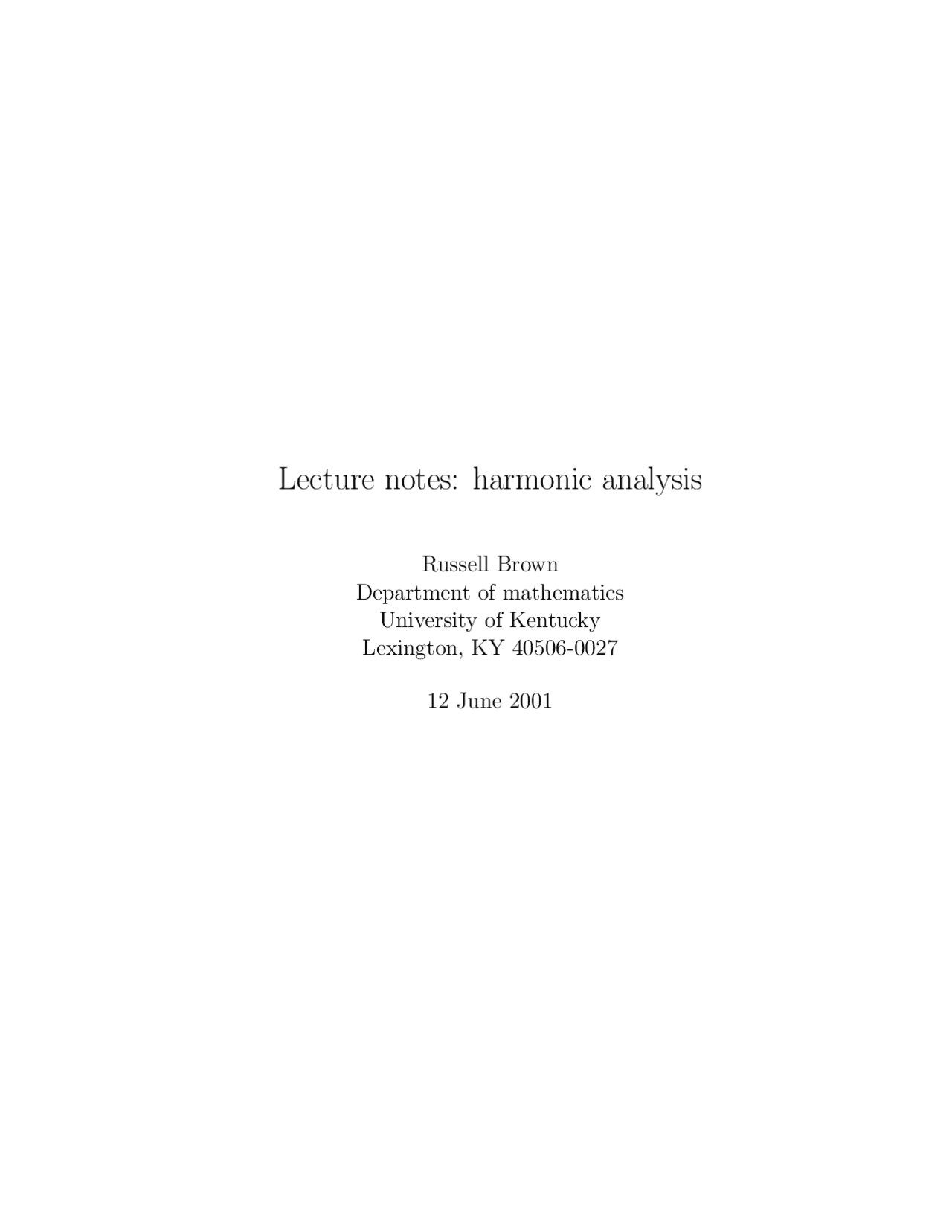 Lecture Notes on Harmonic Analysis - Differential Equation | MA 773 ...
