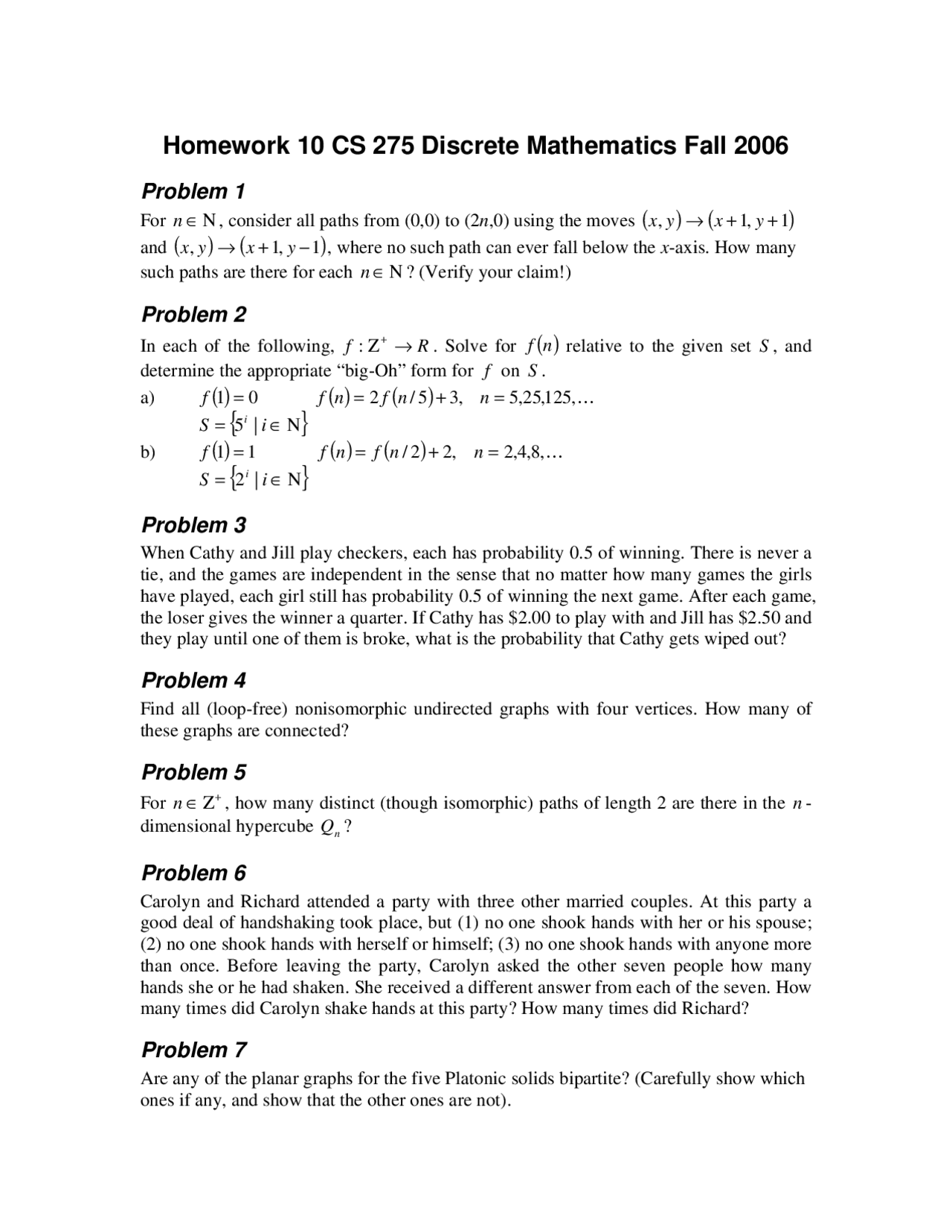 Math/cs Questions Examples Homework 10 Sample Questions - Discrete Mathematics | CS 275 - Docsity