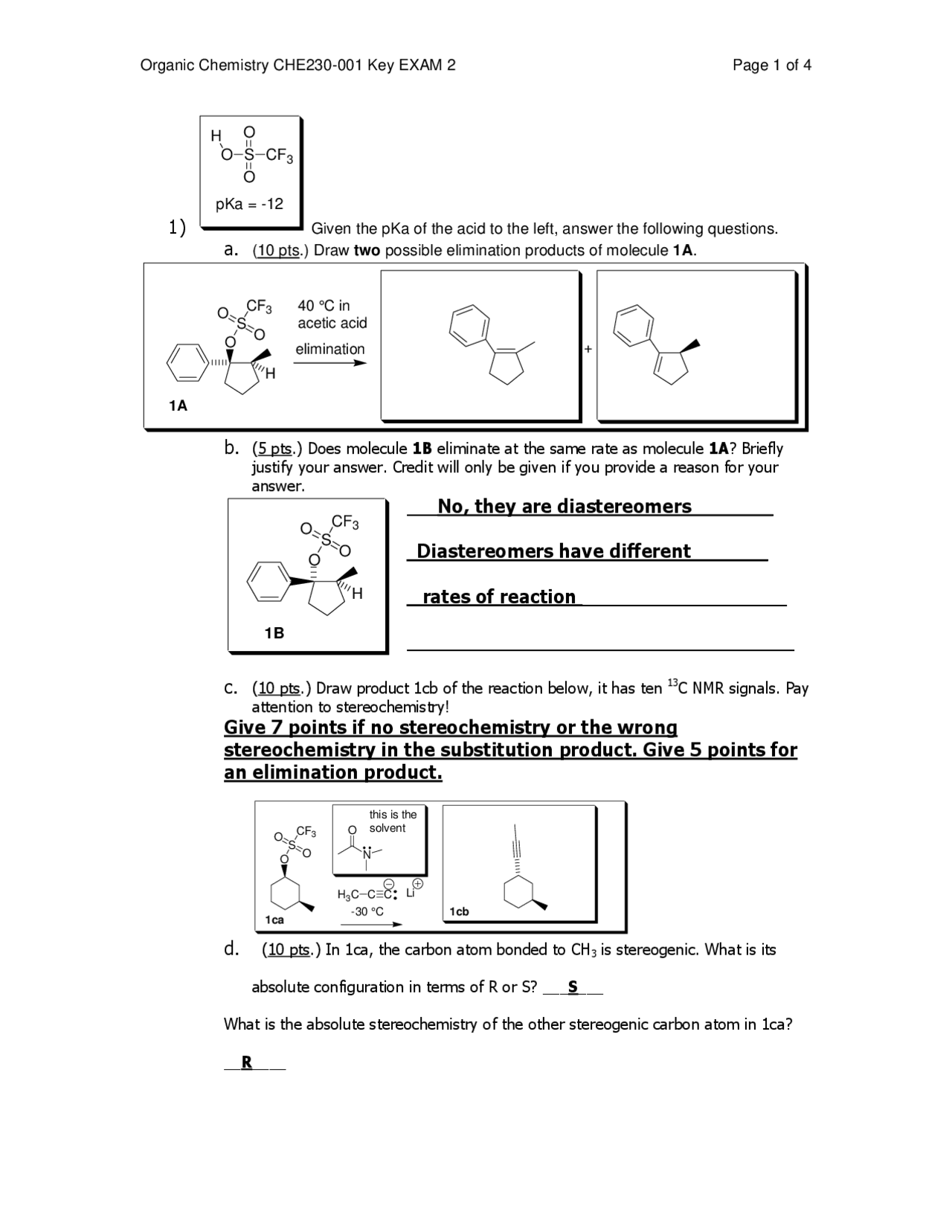 Old Exam 2 with Resolution - Organic Chemistry I | CHE 230 - Docsity