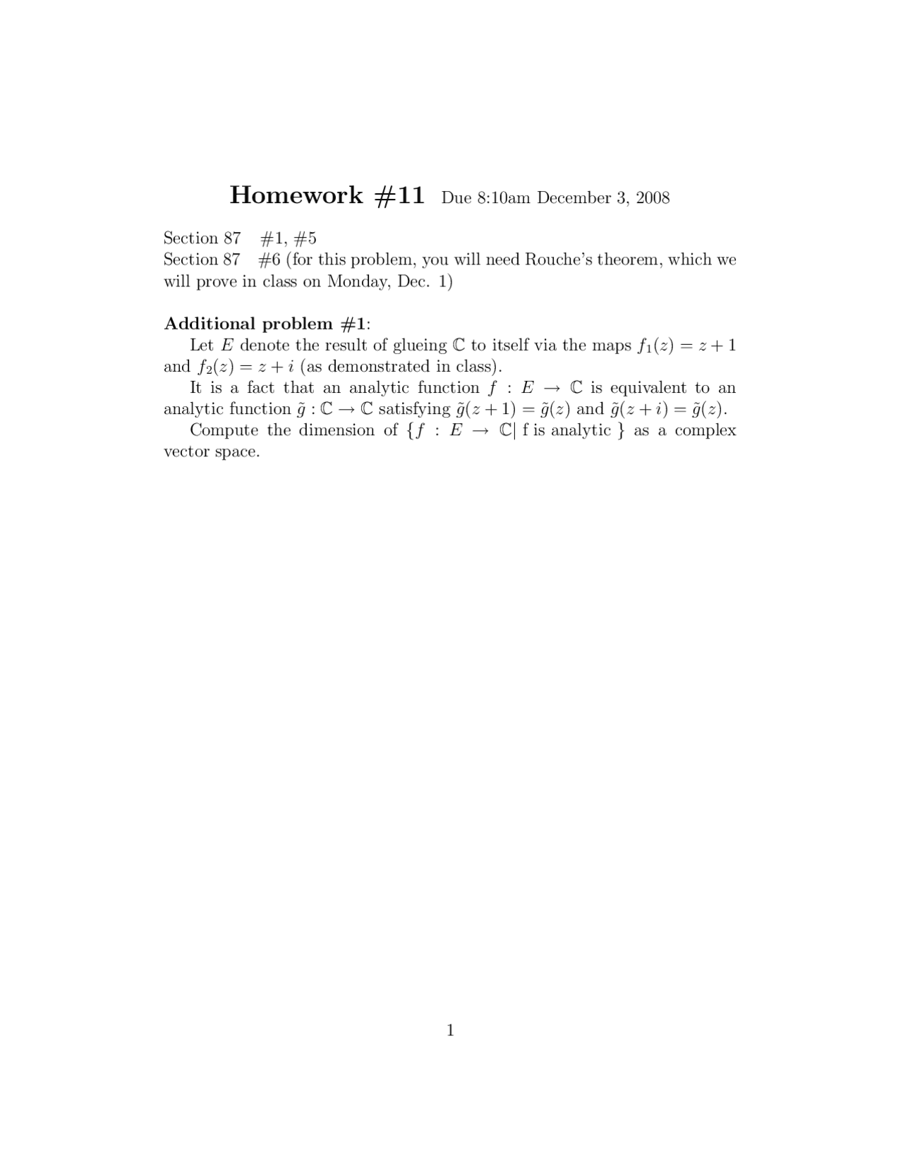 Assignment 11 Problems - Introduction to Complex Analysis | MATH 185 ...