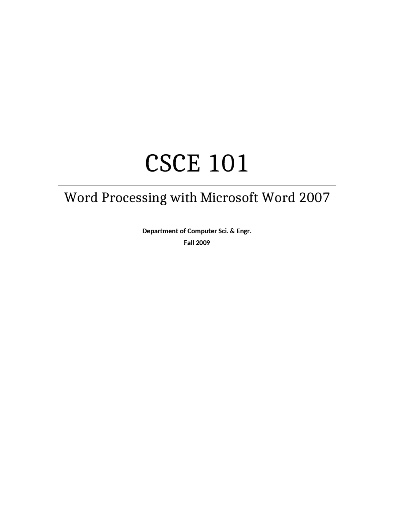 Notes on Word Processing with Microsoft Word 2007 | CSCE 101 | Study ...