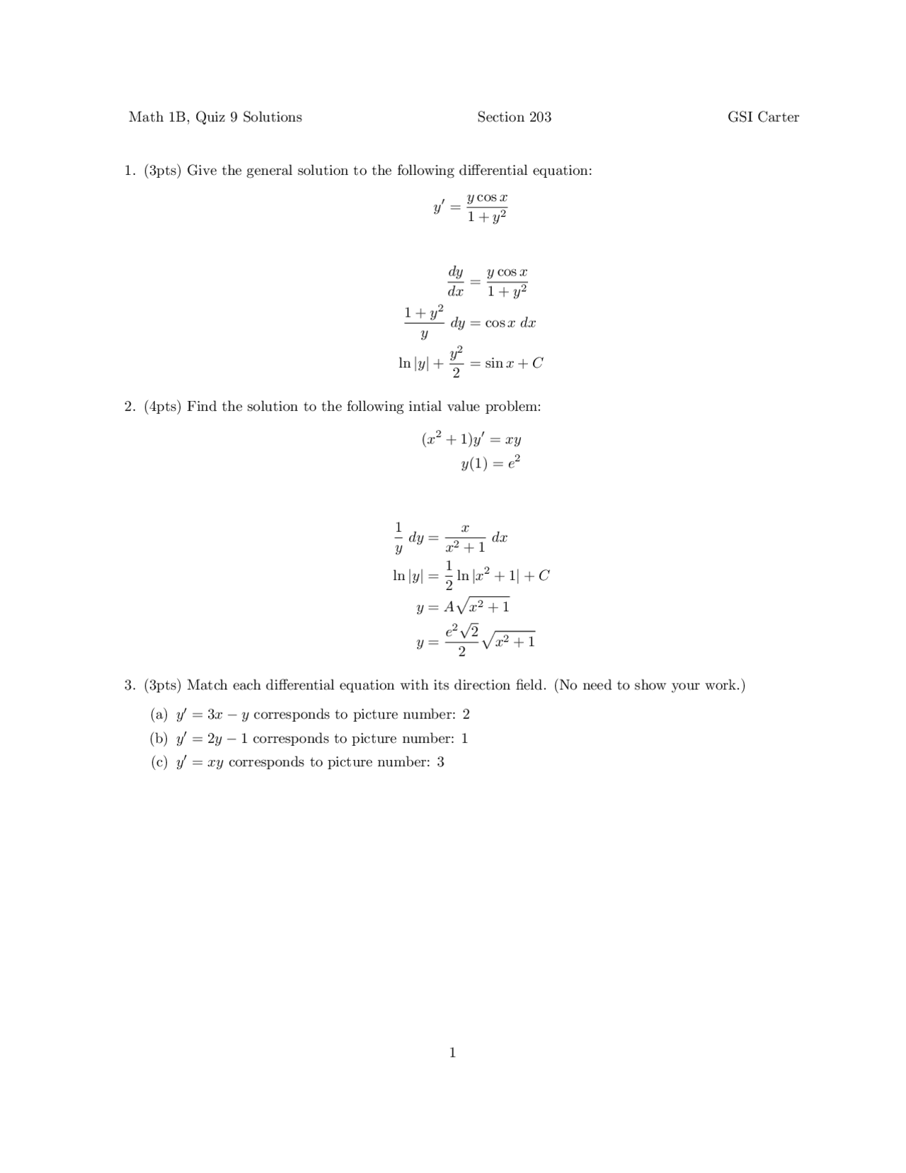 Calculus I Math Questions Calculus I - Quiz 9 Questions with Solutions | MATH 1B - Docsity