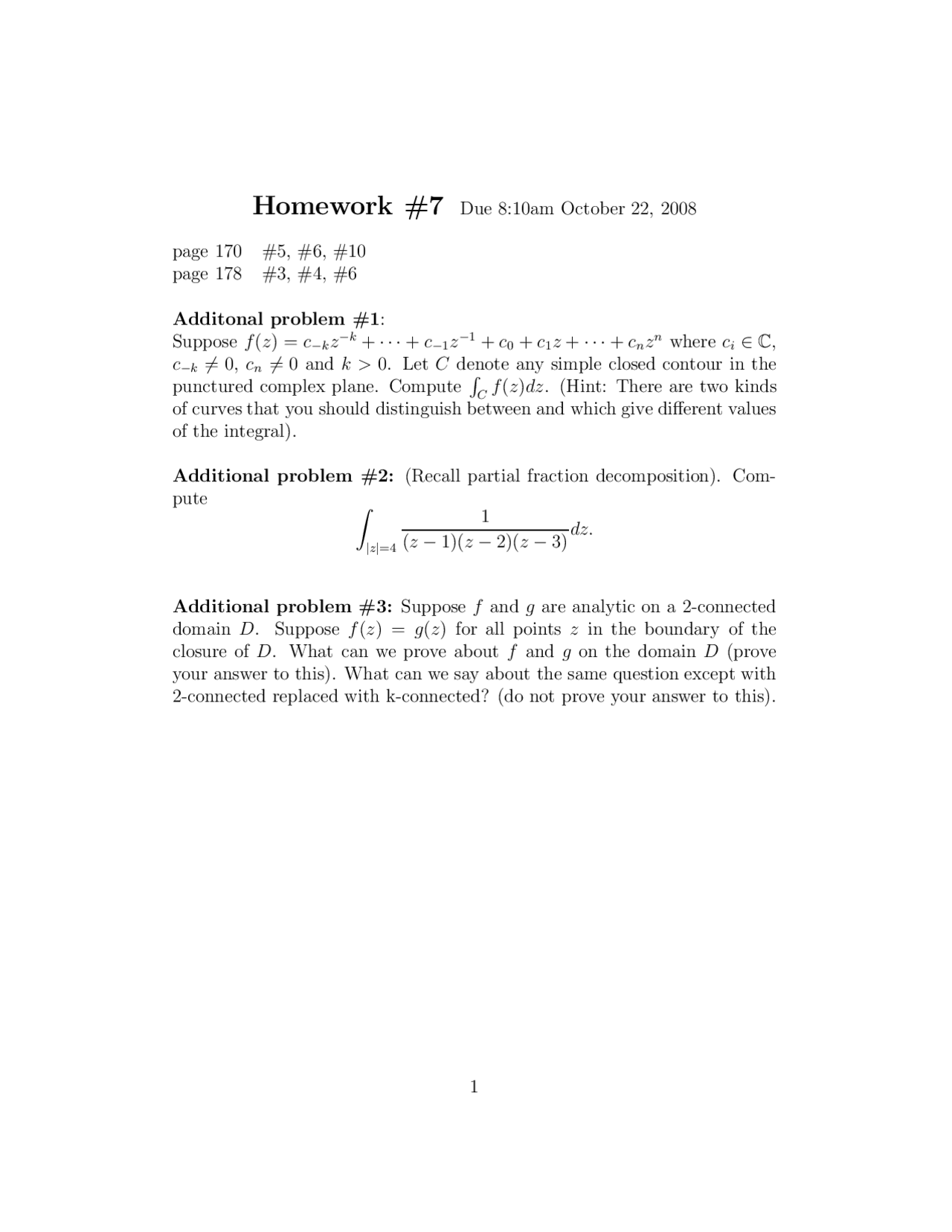 Introduction to Complex Analysis - Practice Problems for Assignment 7 ...