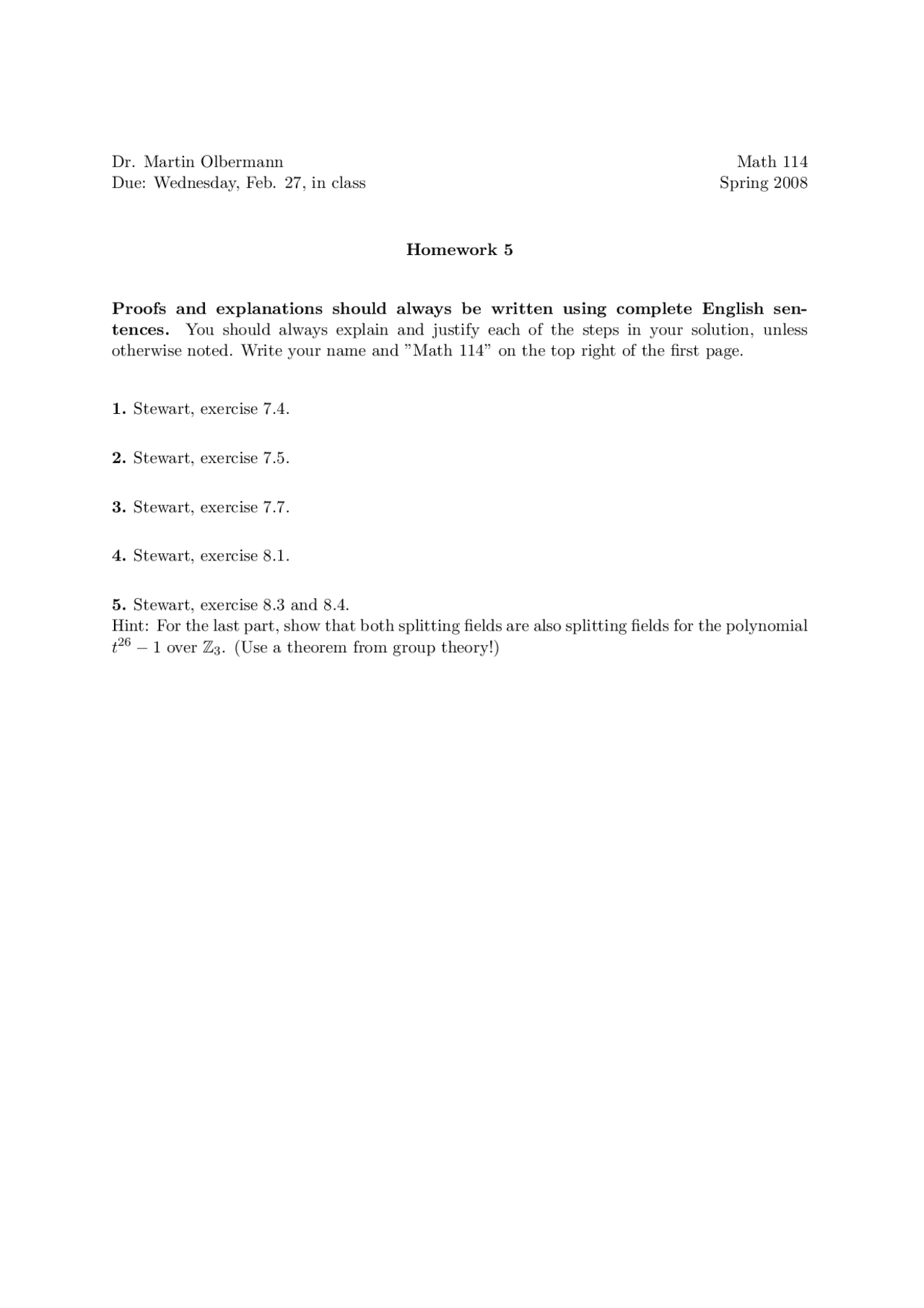 Homework 5 with 5 Practice Problems on Real Analysis I | MATH 114 - Docsity