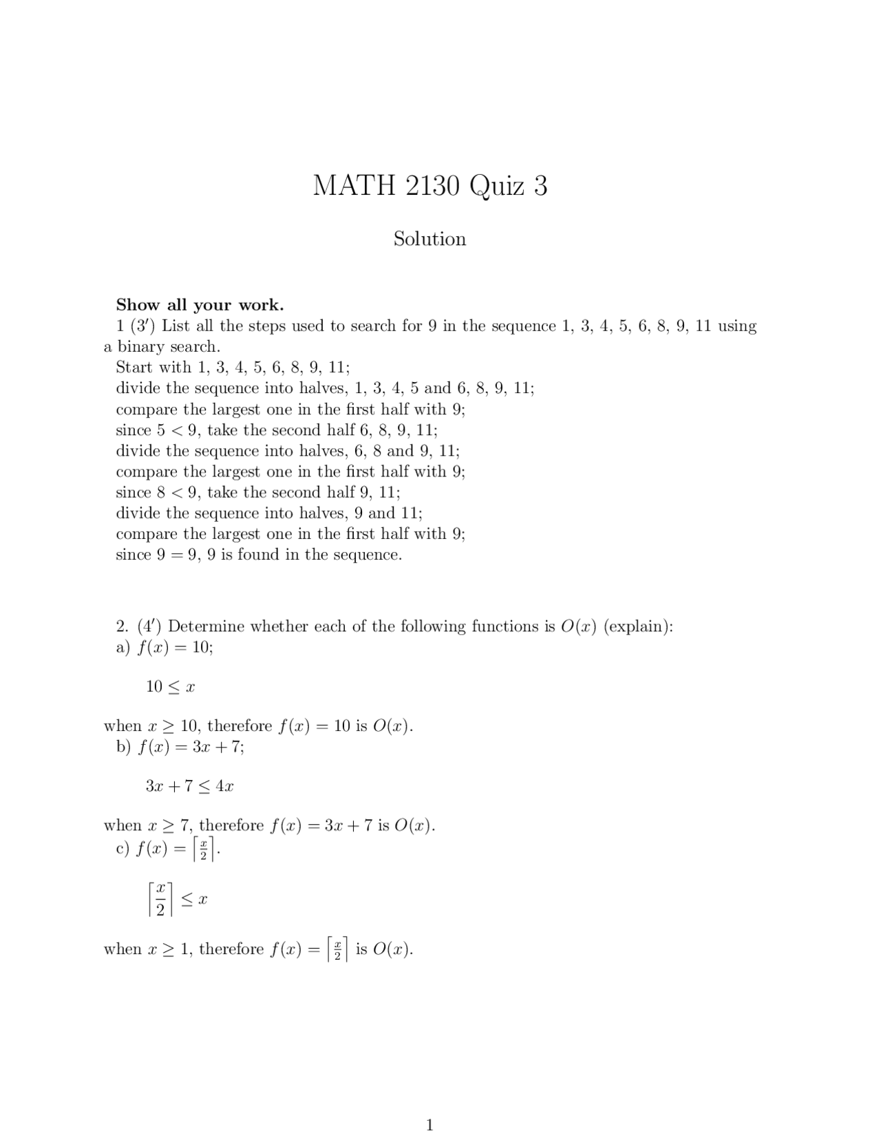 3 Solved Problems to Determine the Number of Times - Quiz 3 | MATH 2130 ...