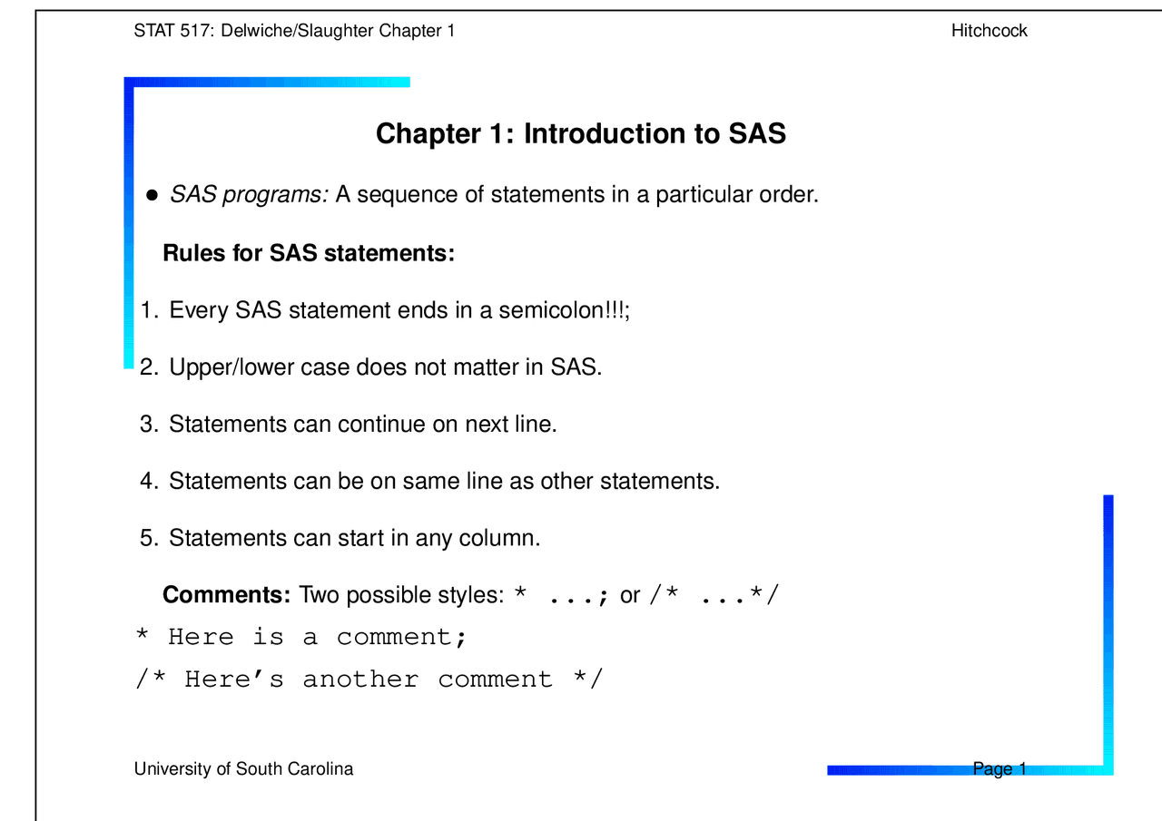 SAS Programming: Rules, Data Sets, and Data Manipulation in SAS 517 ...