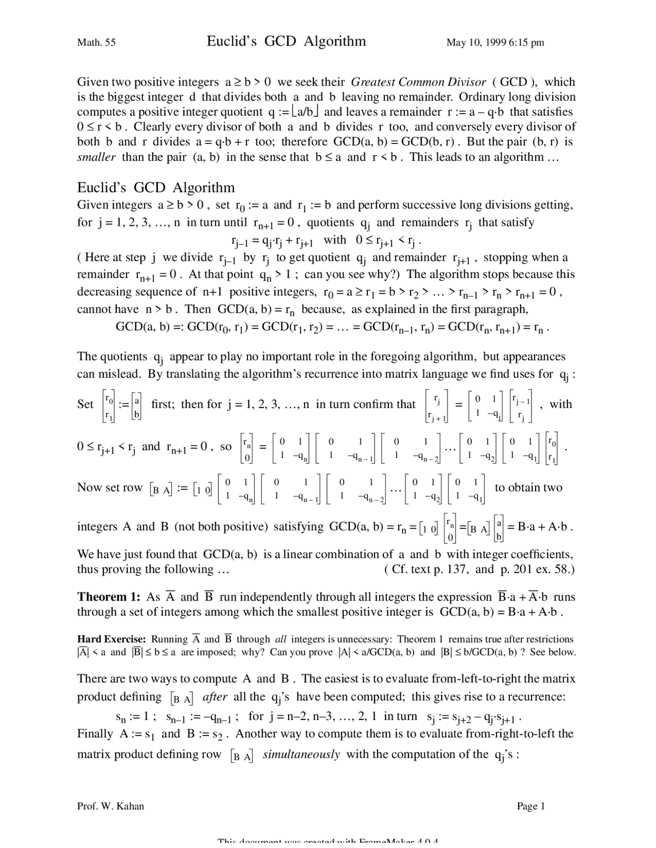 Euclid's GCD Algorithm - Discrete Mathematics | MATH 055 | Study notes ...