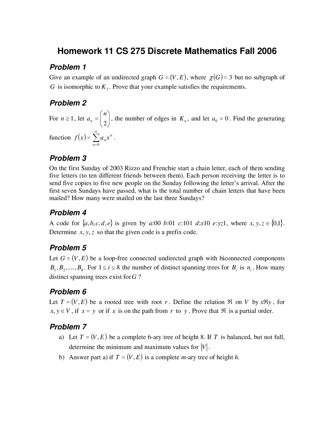 7 Problems On Discrete Mathematics Homework 11 Cs 275 Docsity 7 Problems On Discrete Mathematics Homework 11 Cs 275 Docsity