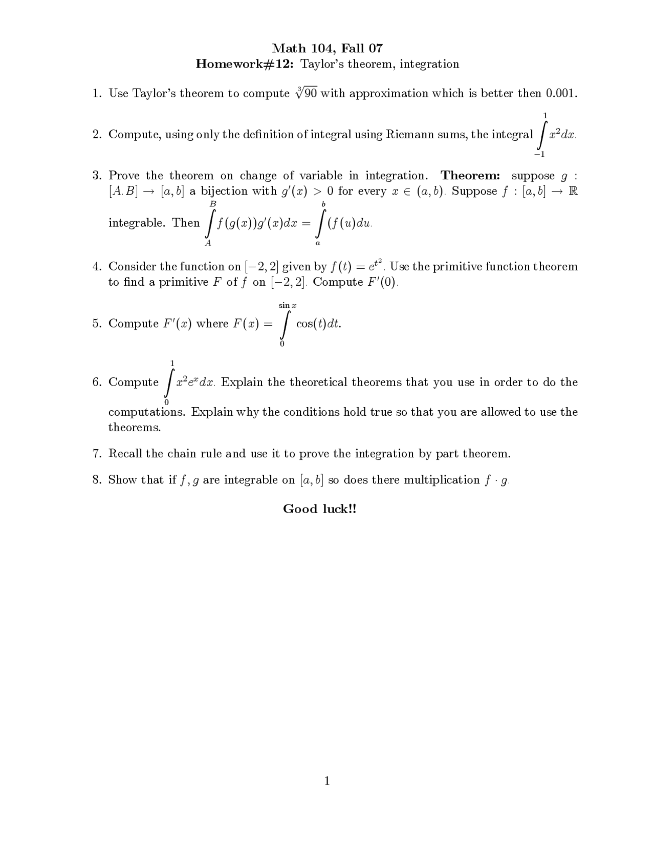 8 Practice Problems on Introduction to Analysis - Homework 12 | MATH ...