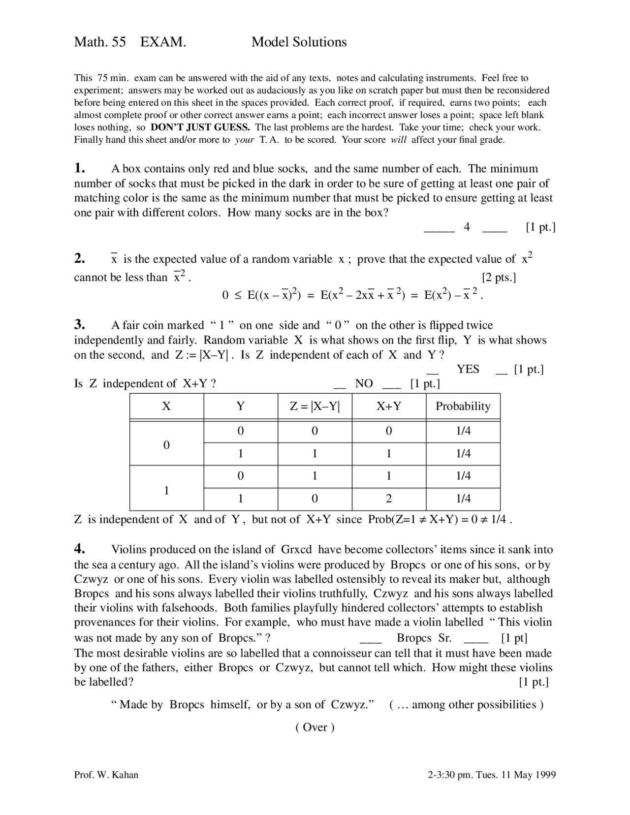 7 Solved Problems on Discrete Mathematics - Exam | MATH 055 - Docsity