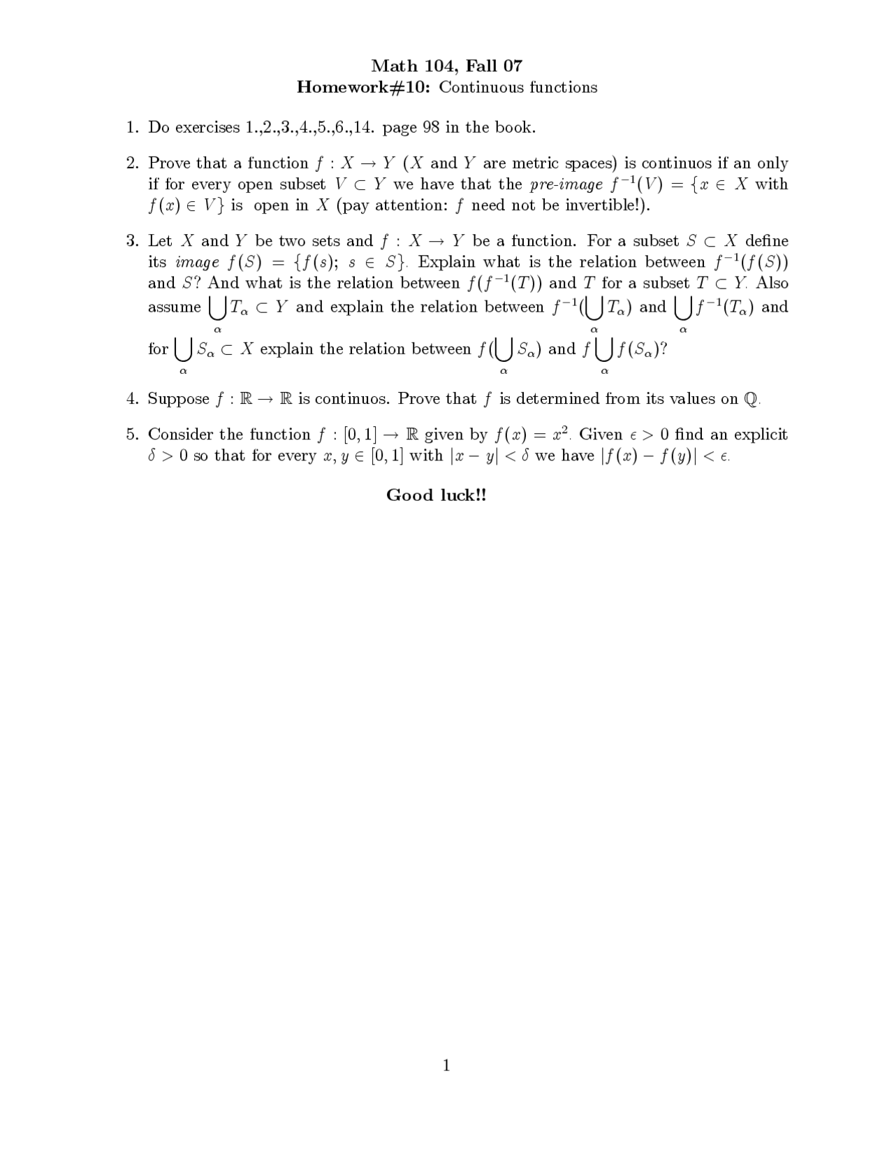 5 Practice Problems on Introduction to Analysis - Homework 10 | MATH ...