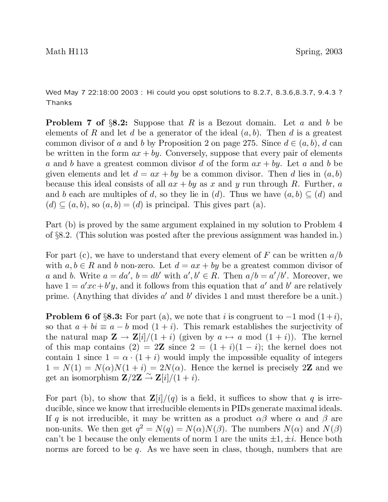 Mathematic Abstract Question Example Introduction to Abstract Algebra - Assignment Questions | MATH H113 ...