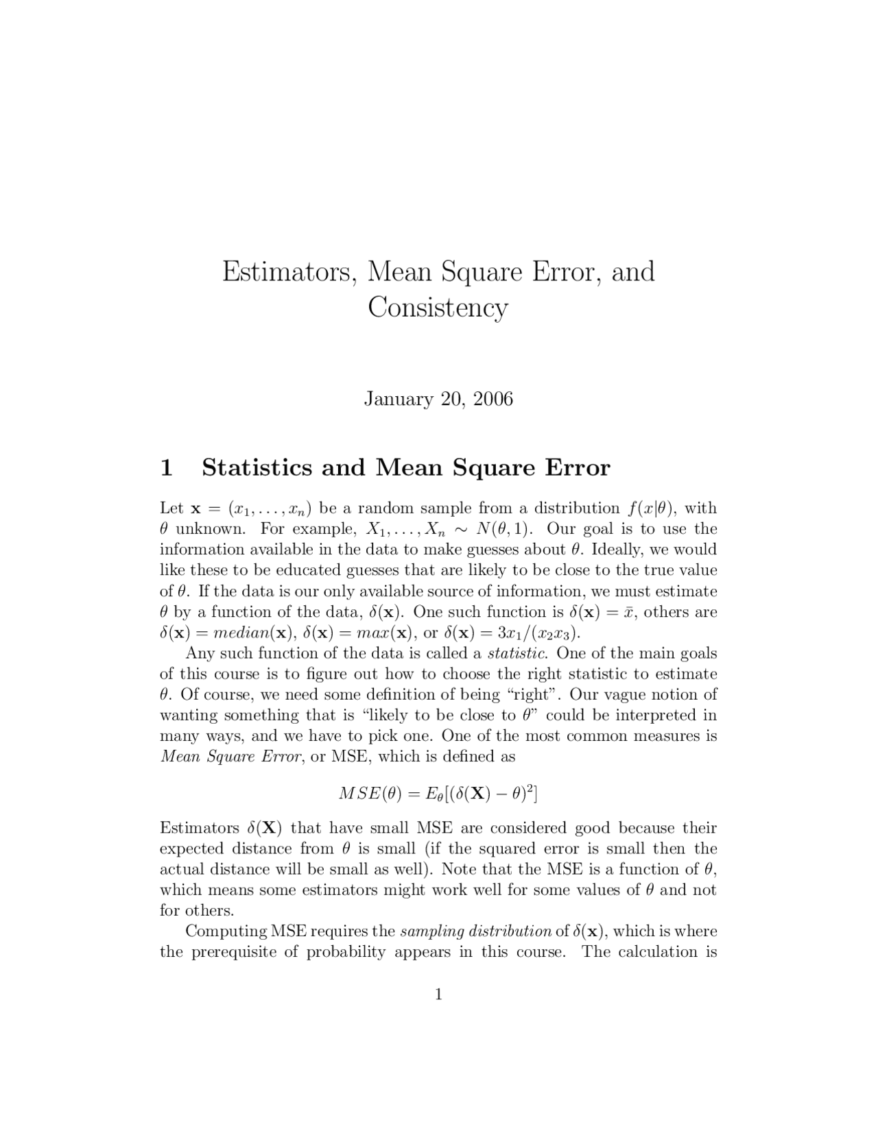 Estimators, Mean Square Error and Consistency - Lecture Notes | STA 321 ...