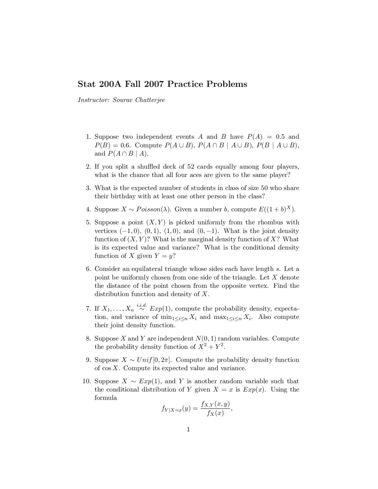 Introduction to Probability/Statistics at an Advanced Level - Practice ...