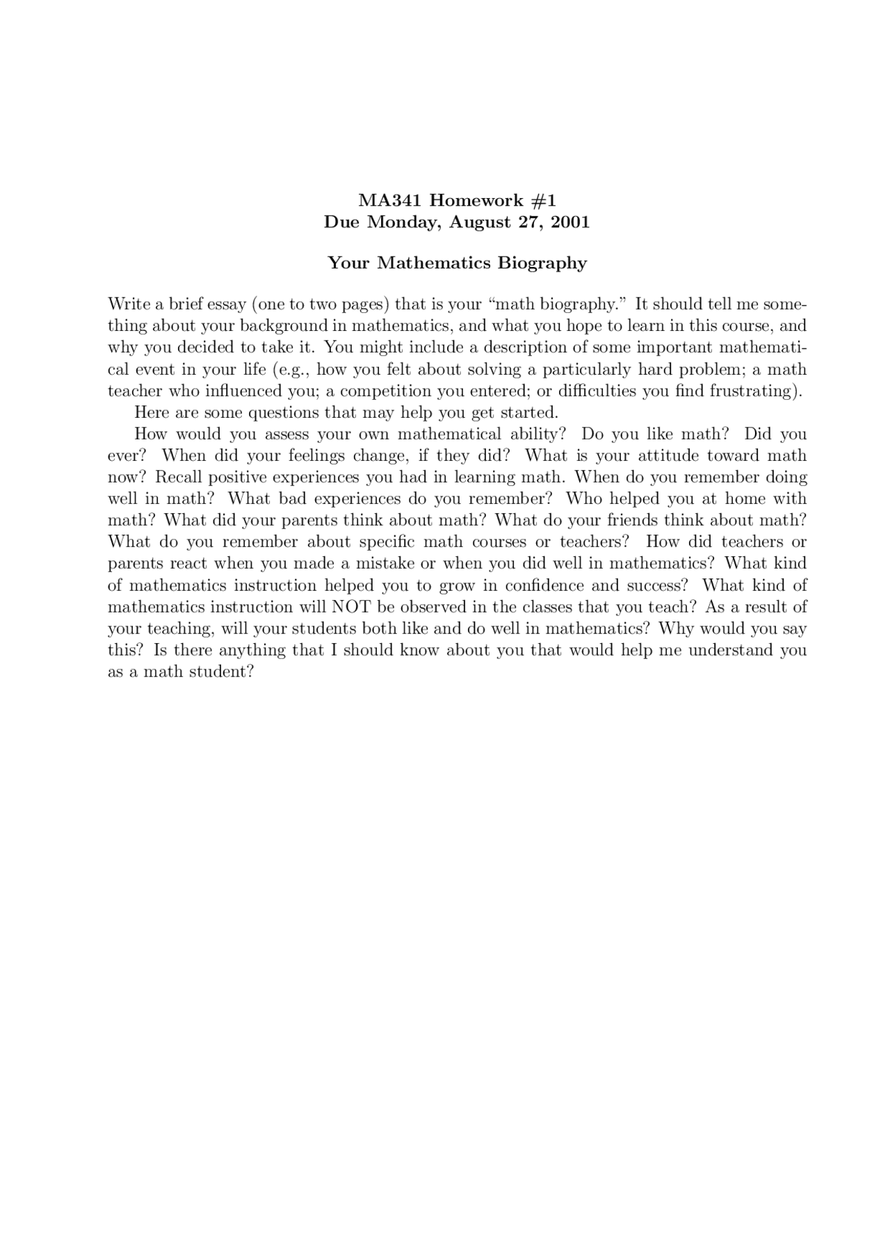 Homework 1 for Mathematics Biography - Topics in Geometry | MA 341 ...