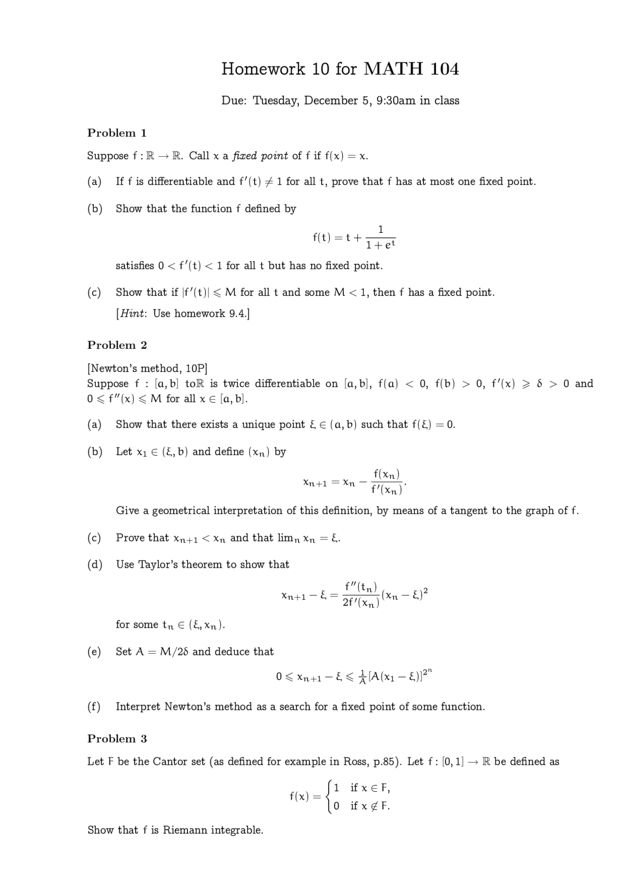 3 Solved Problems on Newton's Method - Assignment 10 | MATH 104 - Docsity