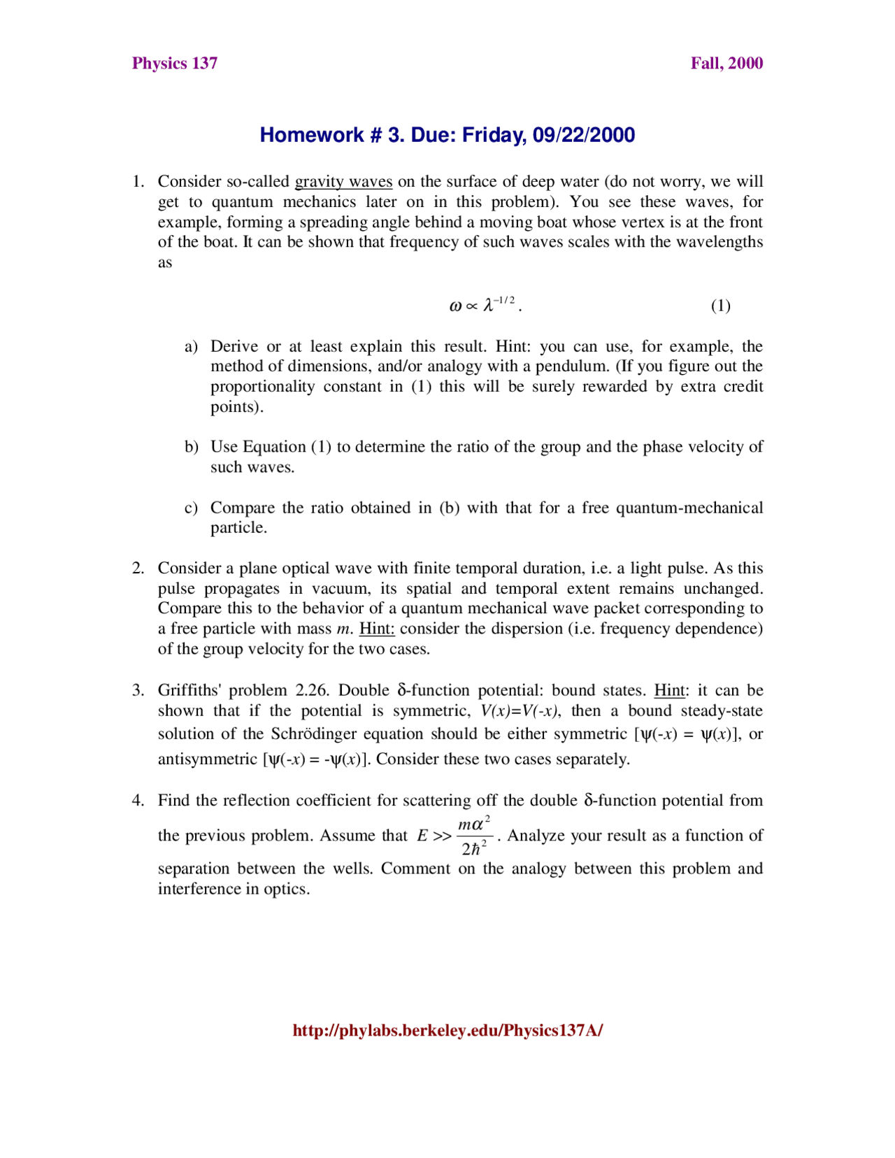 Quantum Physics Homework Example Homework 3 for Quantum Mechanics | PHYSICS 137A | Assignments Quantum ...