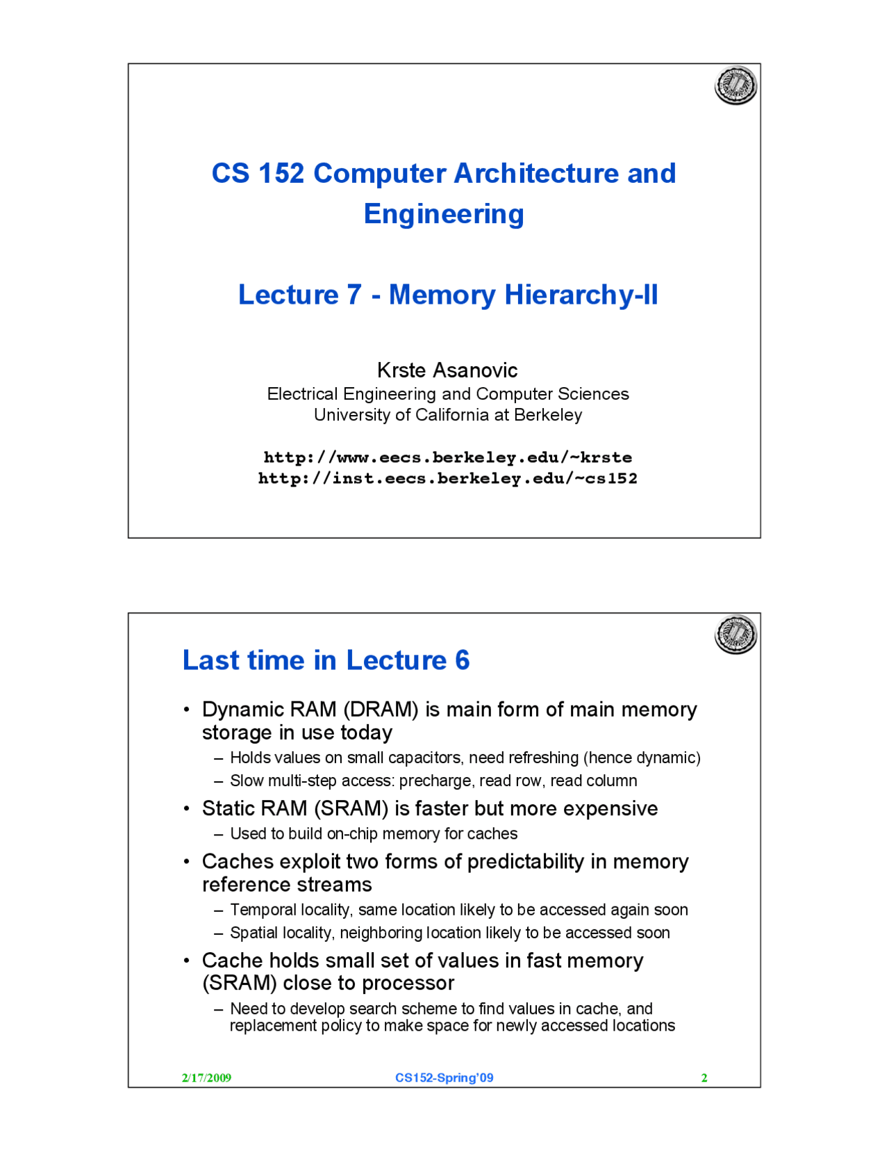 Memory Hierarchy-II - Lecture Slides | COMPSCI 152 | Study notes ...