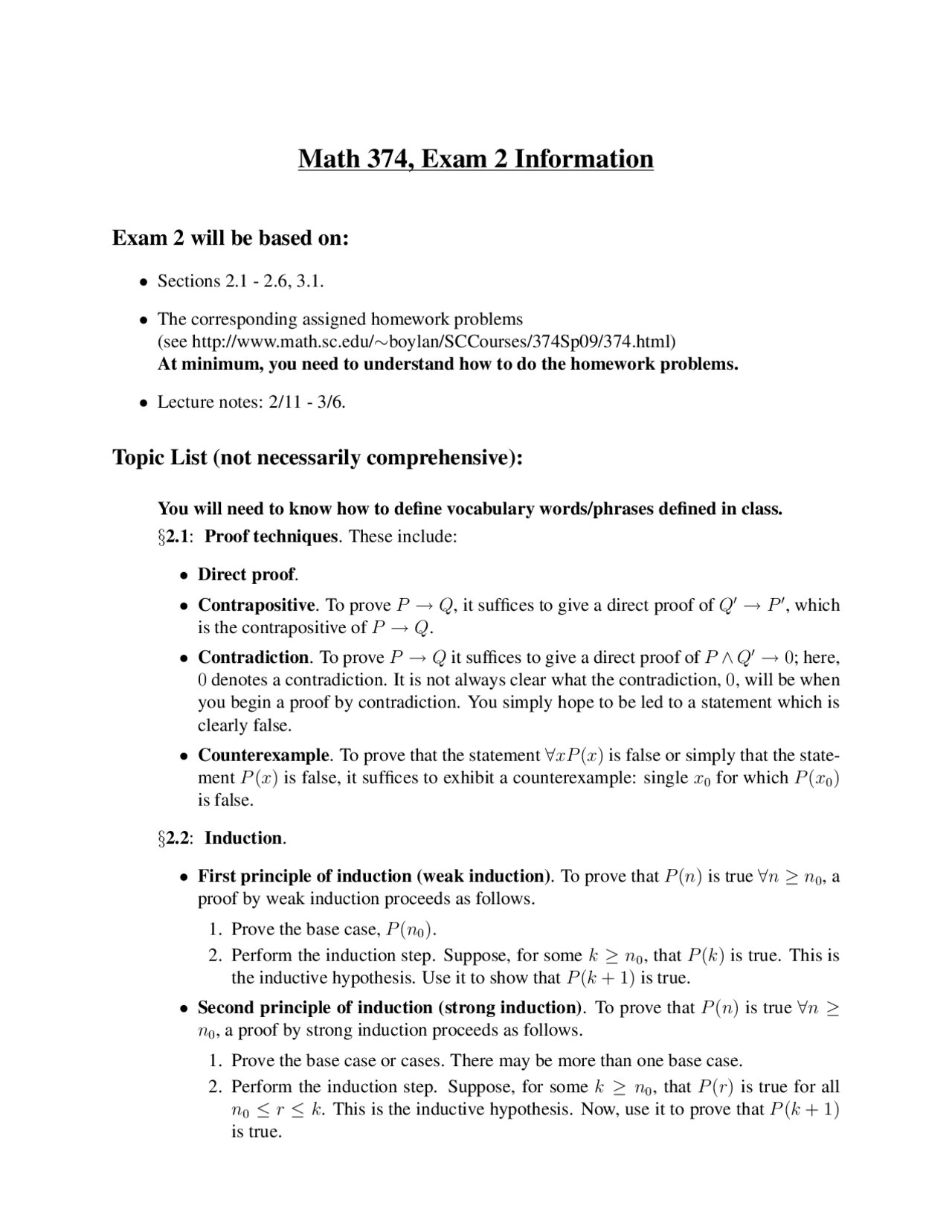 Review Sheet for Exam 2 - Discrete Structures | MATH 374 - Docsity