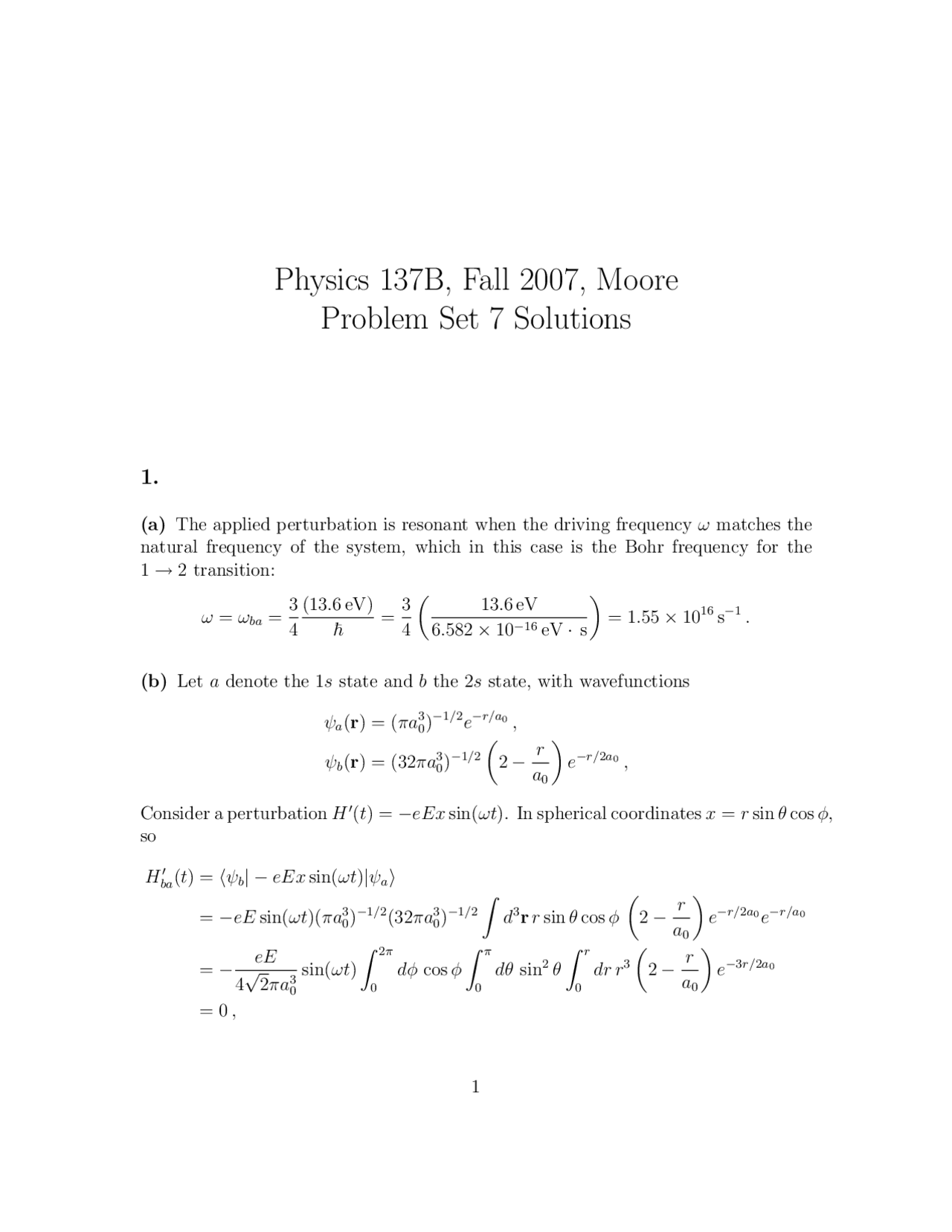 5 Solved Problems in Homework 7 on Applied Perturbation PHYSICS 137B