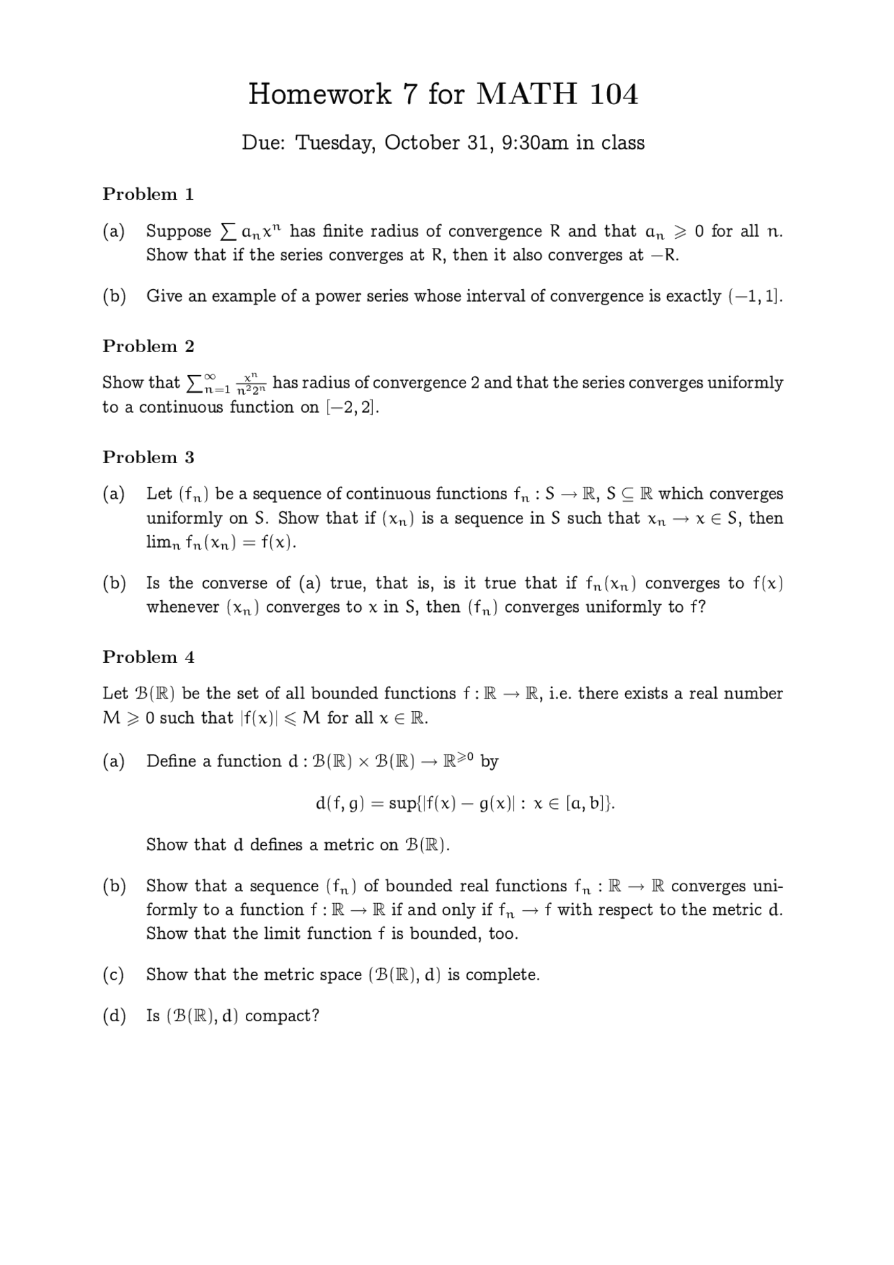 Practice Problems On Introduction To Analysis Assignment 7 Math 104 Docsity