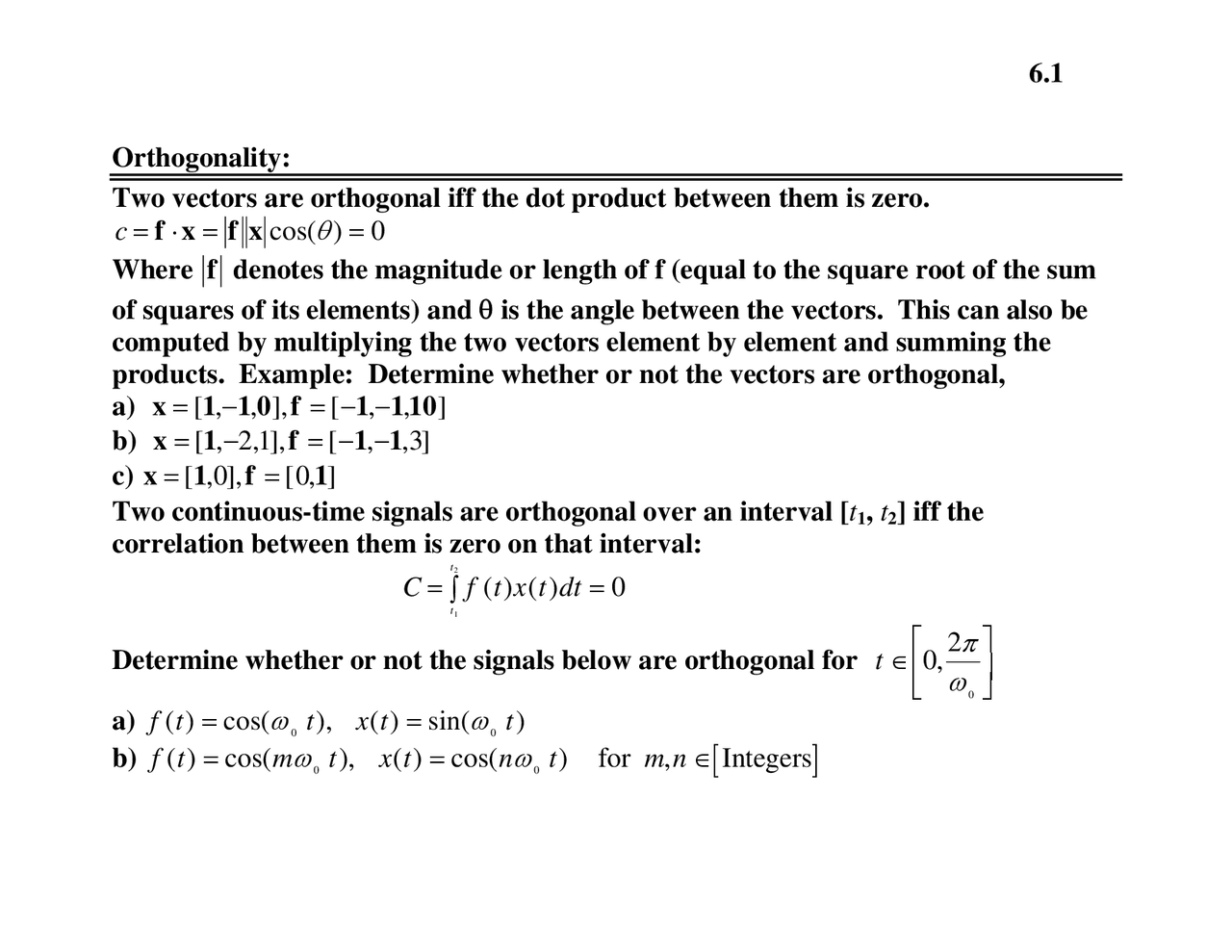 Lecture Notes on Orthogonality - Signals and Systems I | EE 421G ...