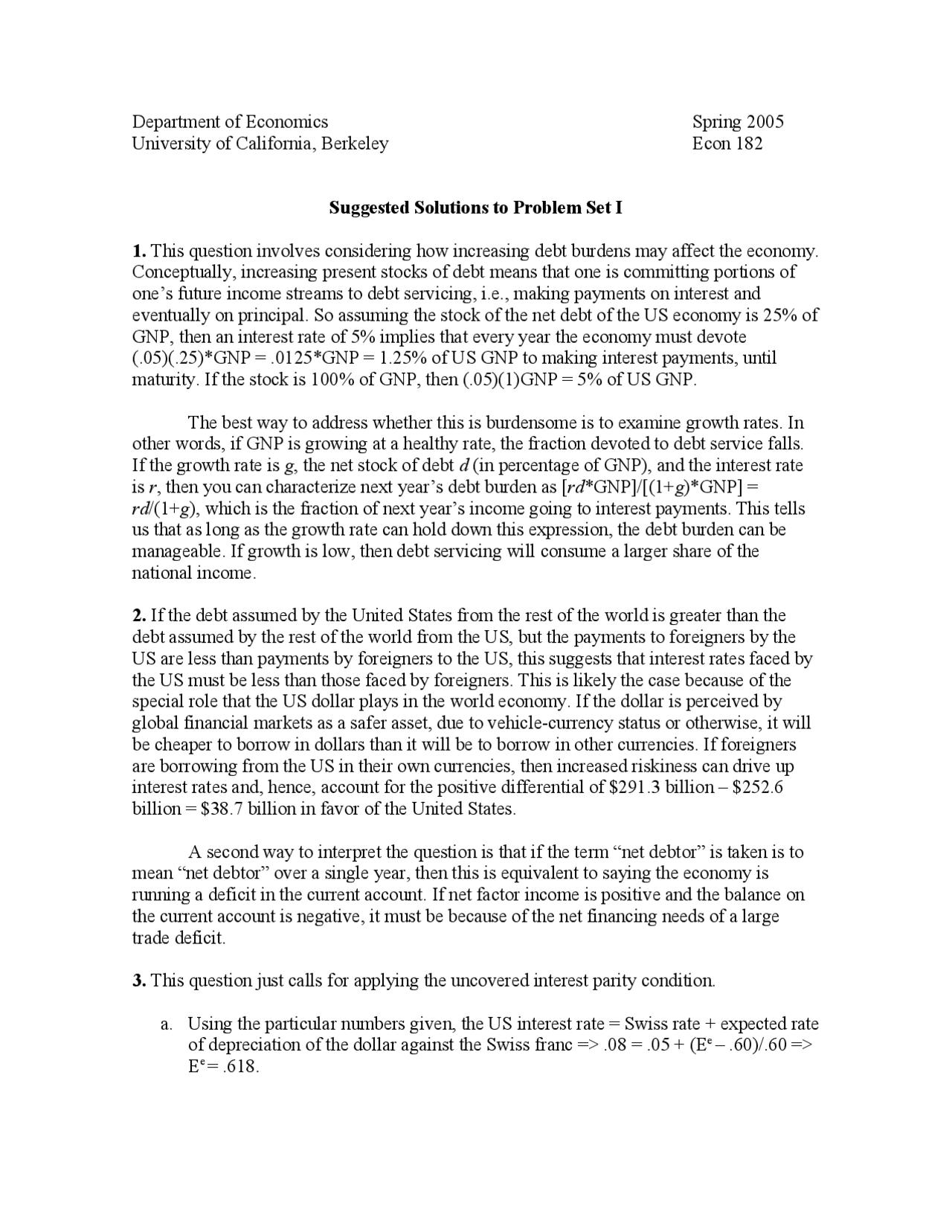 Suggested Solutions to Problem Set I - International Monetary Economics ...