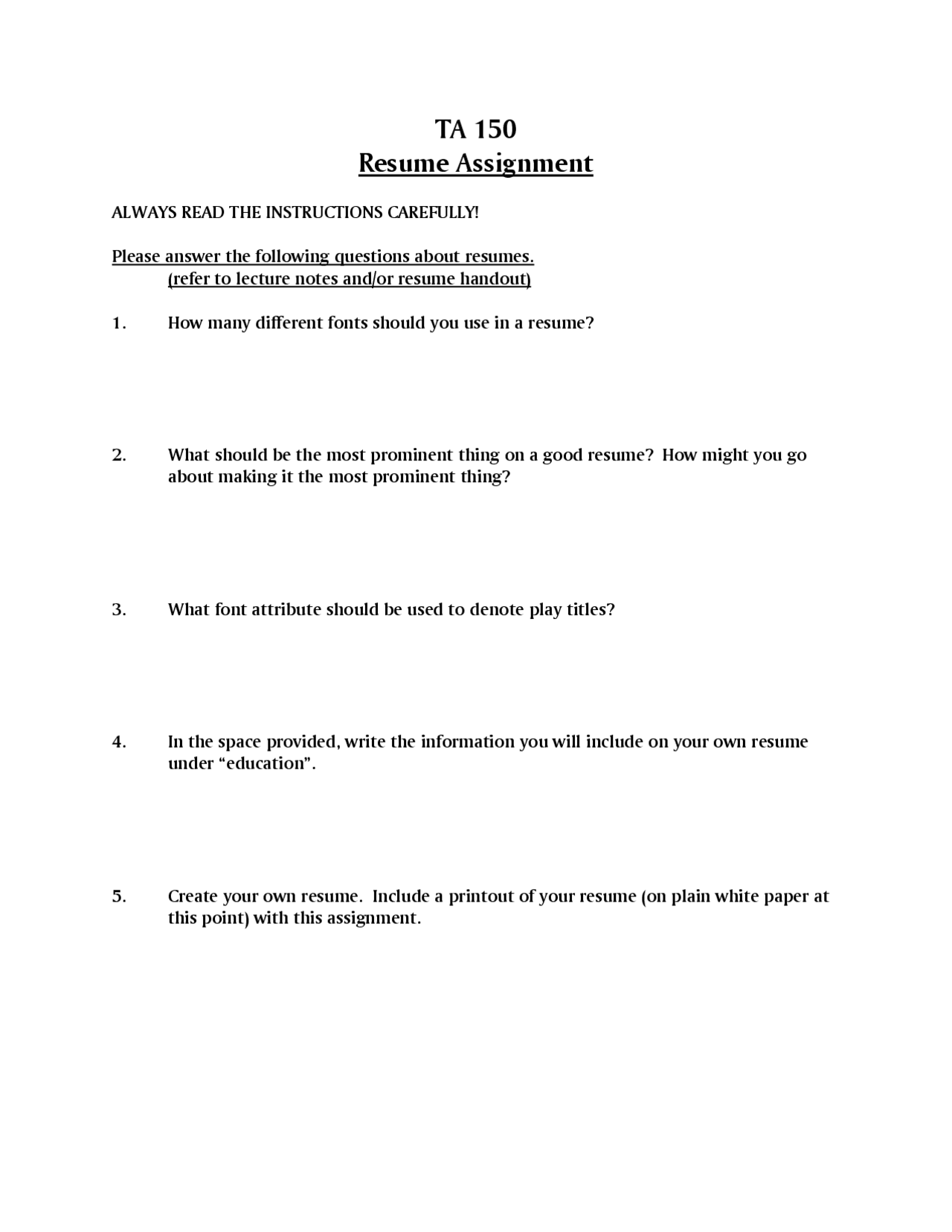 Resume Assignment for Fundamental Design and Production | TA 150 - Docsity