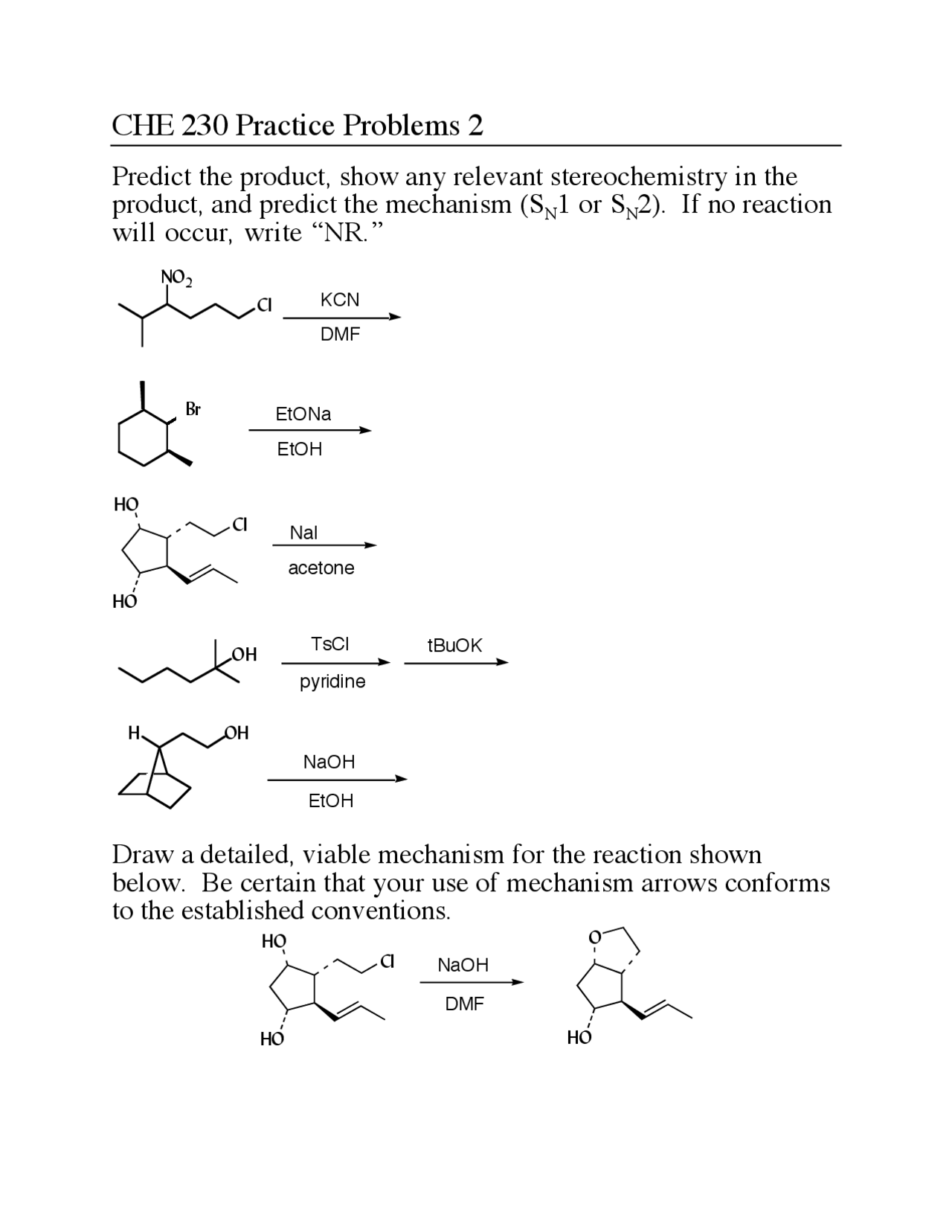 Practice Problems for Organic Chemistry I | CHE 230 - Docsity