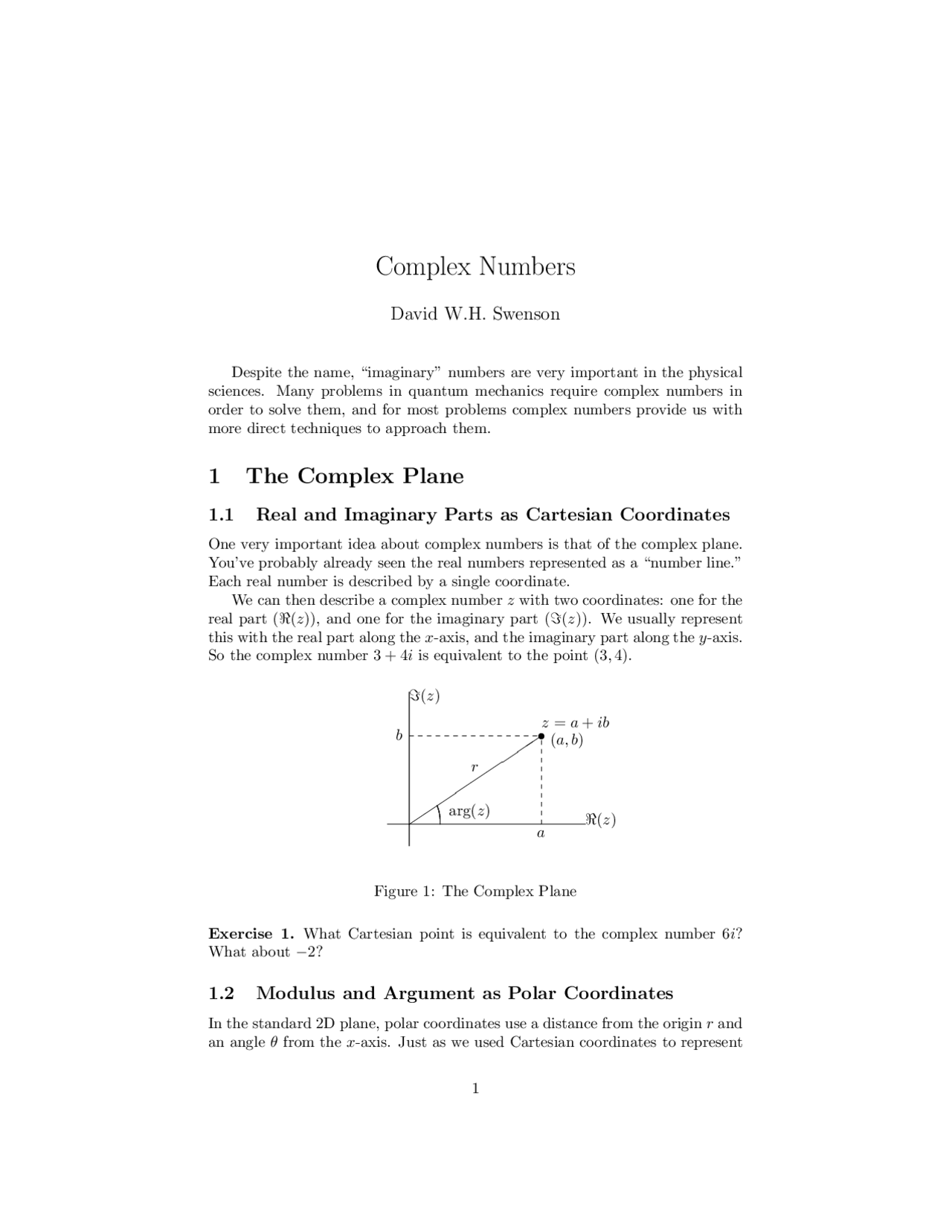 Complex Science Notes Physical Chemistry - Complex Numbers - Notes | CHEM 120A - Docsity