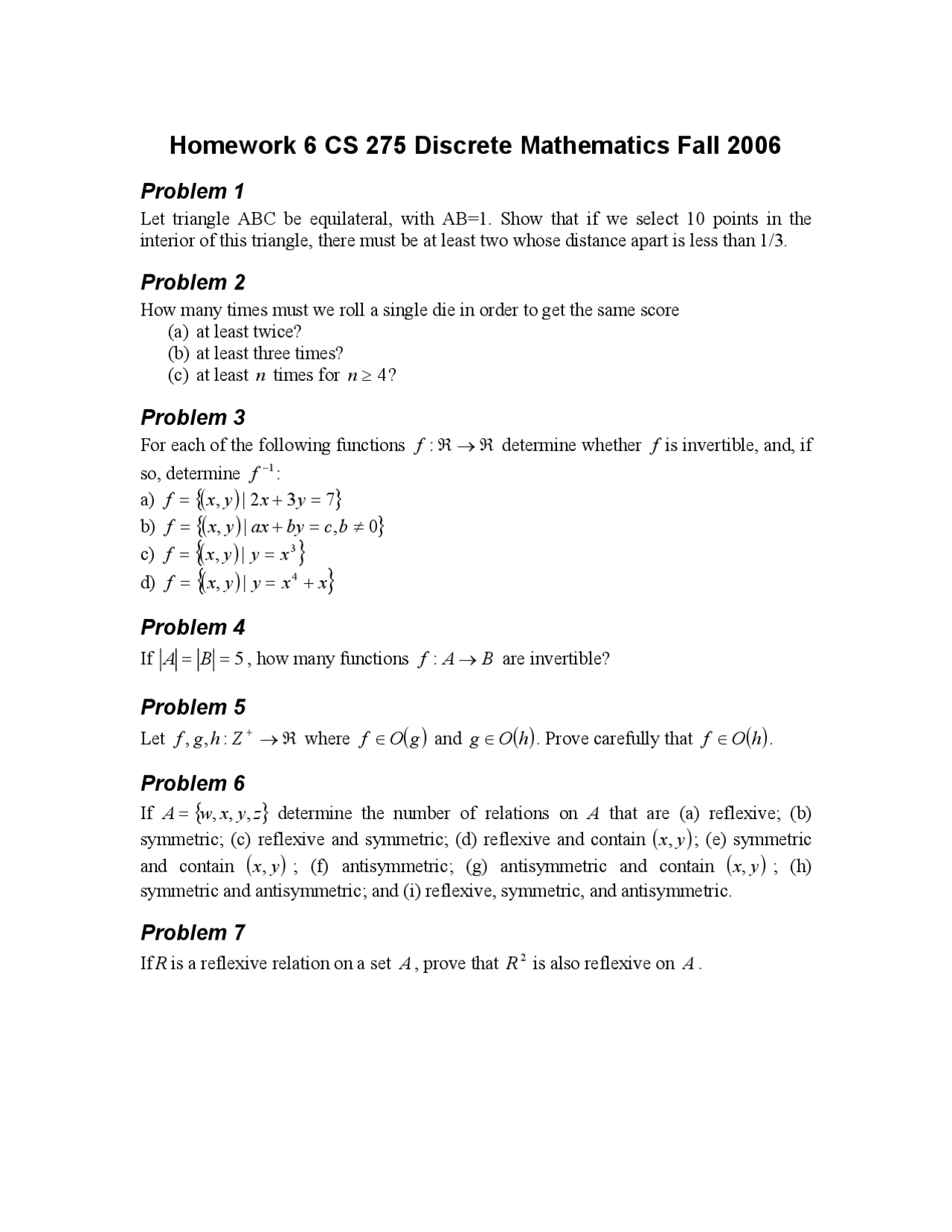 Math/cs Questions Examples Practice Questions for Assignment 6 - Discrete Mathematics | CS 275 ...