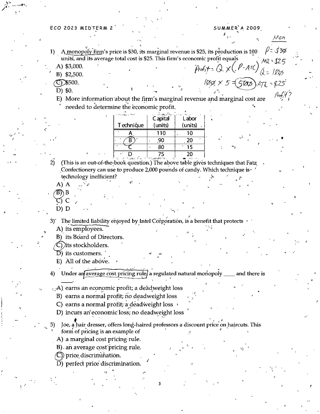 Exam 2 Solution - Principles of Microeconomics | ECO 2023 - Docsity