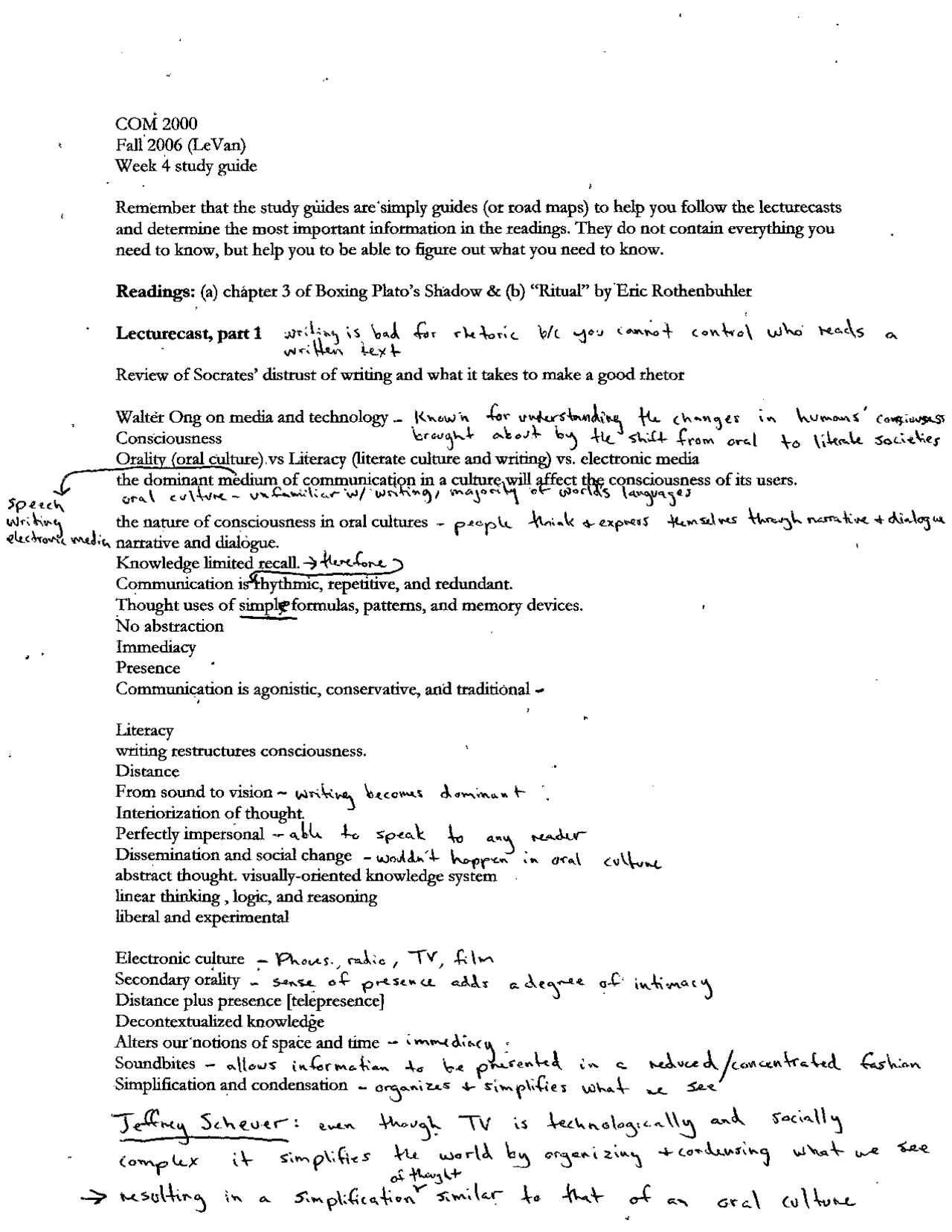 Week 4 Study Guide Fall 2006 - Introduction to Communication | COM 2000 ...
