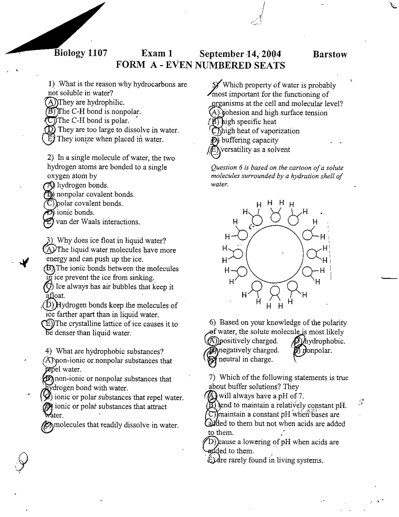 Principles of Biology I - Exam 1 Solutions | BIOL 1107 - Docsity