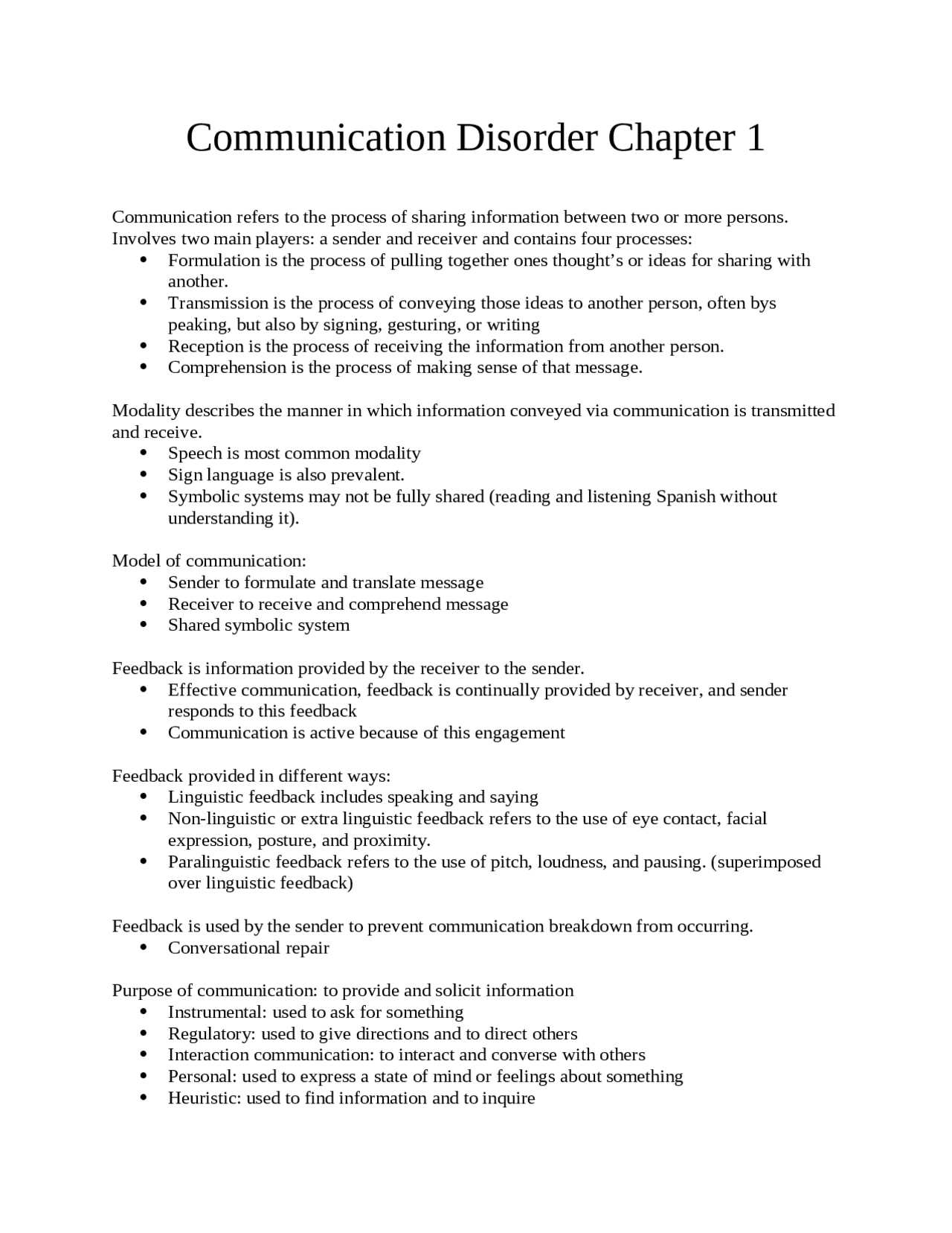 Outline for Communication Disorder : Chapter 1 | CDIS 1150 | Study ...