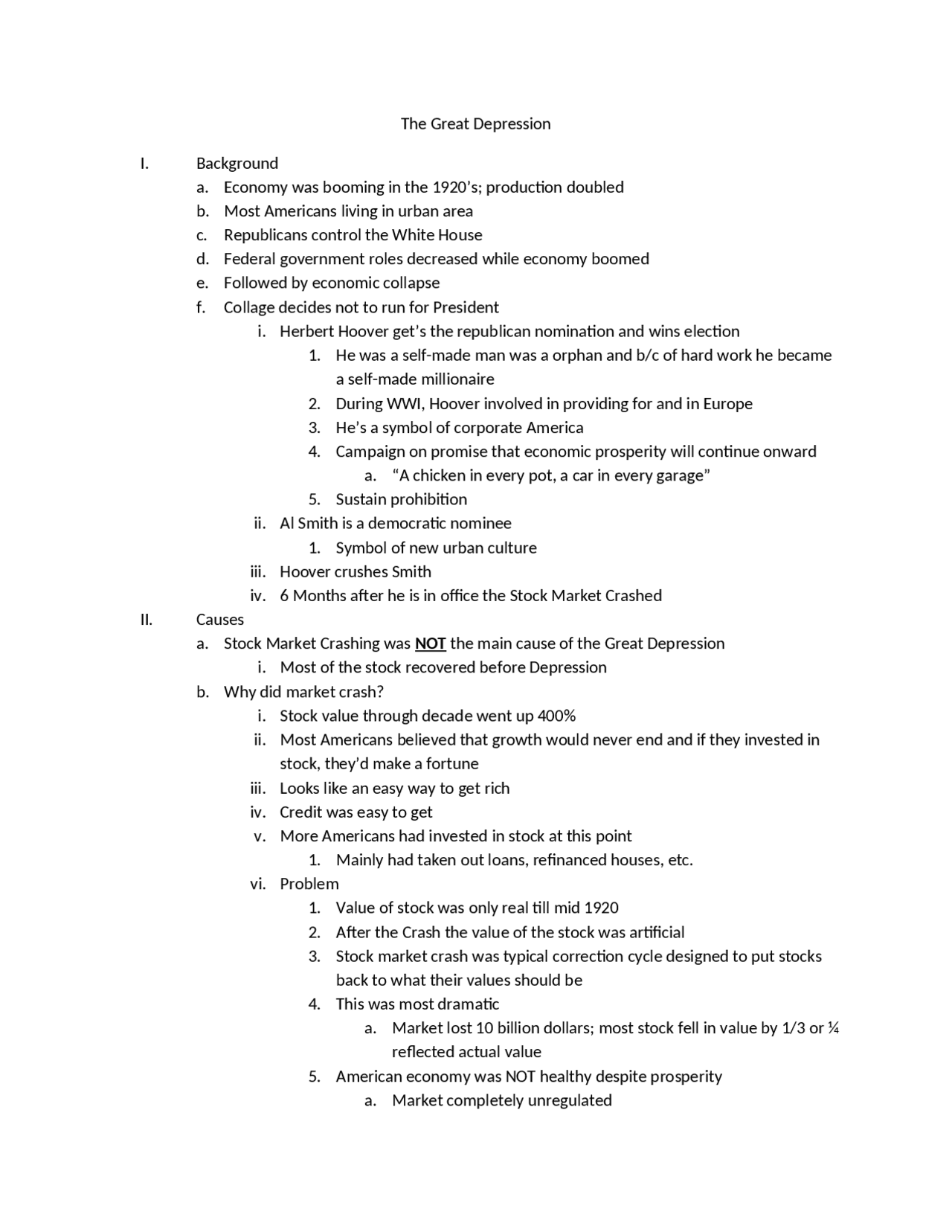 The Great Depression - Lecture Notes | HIST 2057 - Docsity