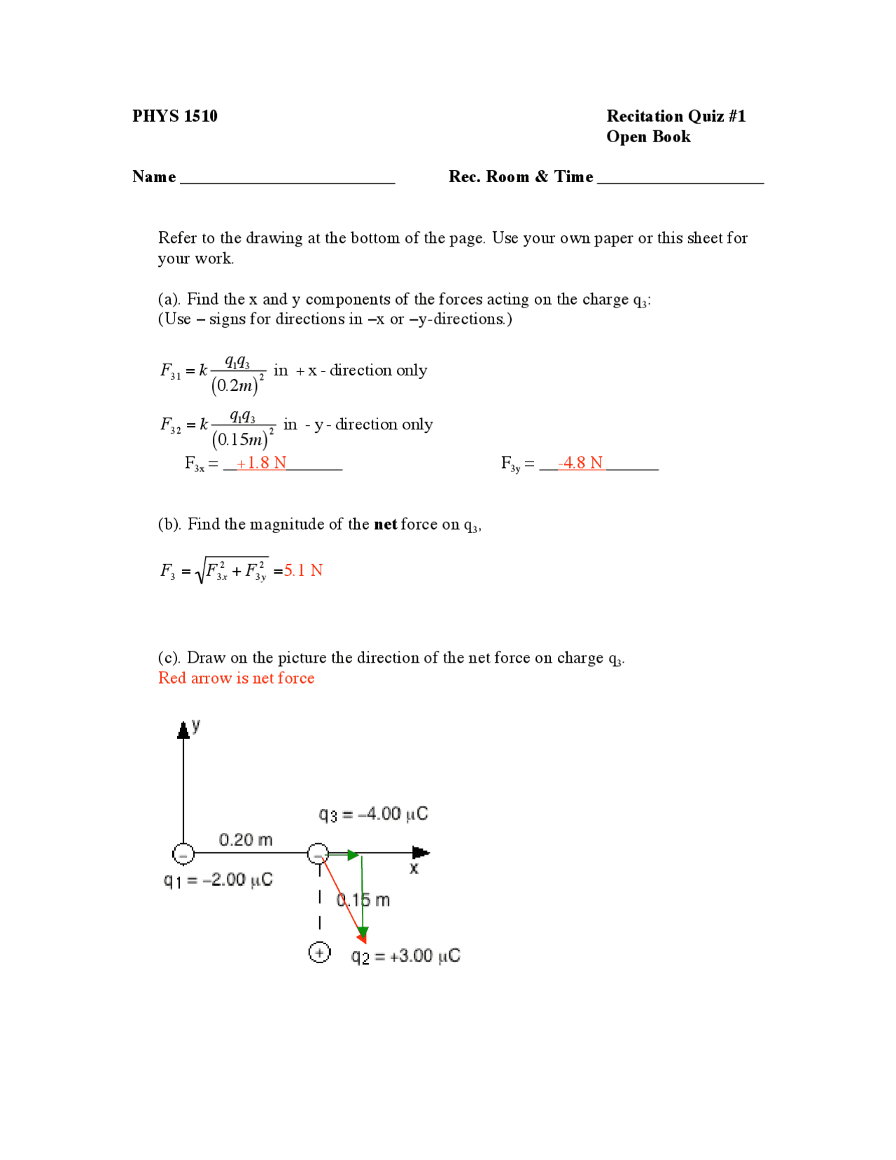 Physics Ii Problem Practice Problem on General Physics II - Quiz I | PHYS 1510 - Docsity
