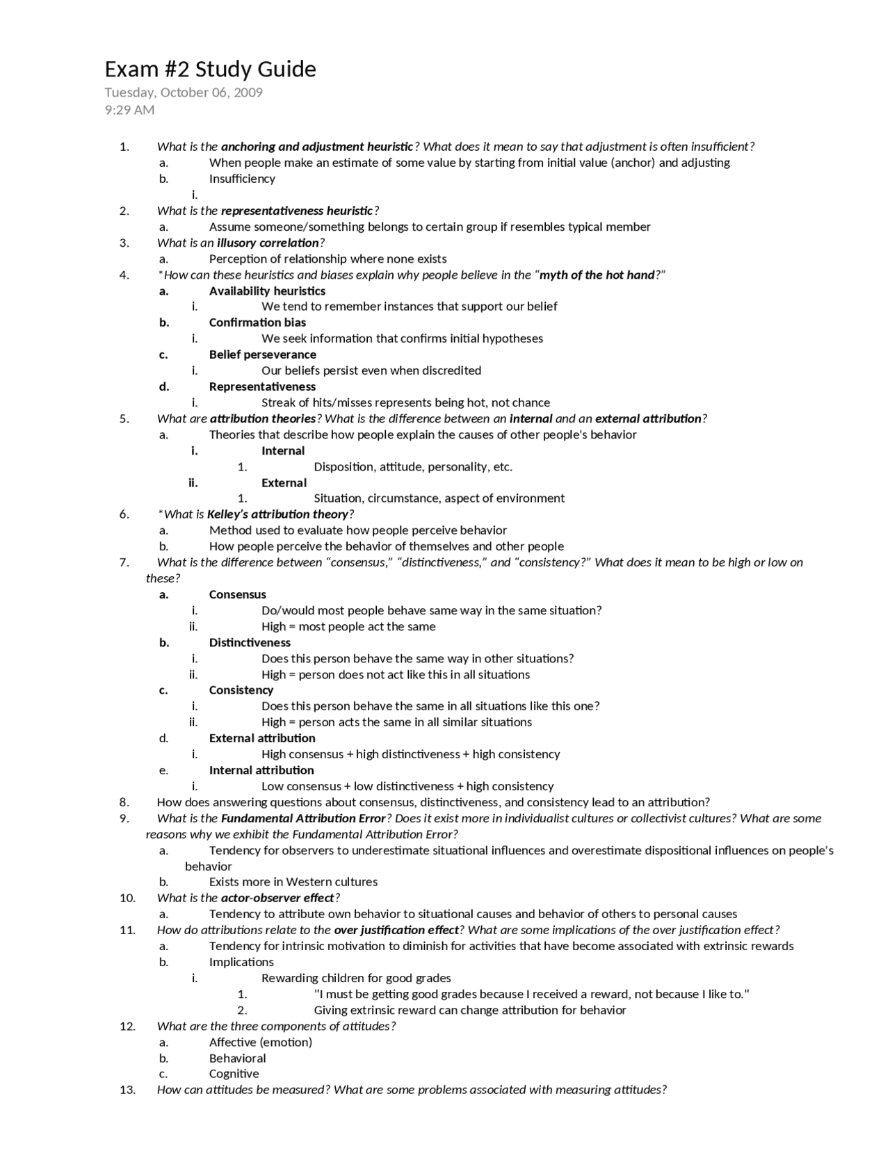 Introduction to Social Psychology - Exam 2 Study Guide | SOP 3004 - Docsity