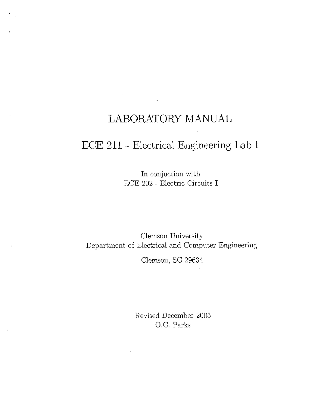 Laboratory Manual Electrical Engineering Lab I E C E 211 Docsity