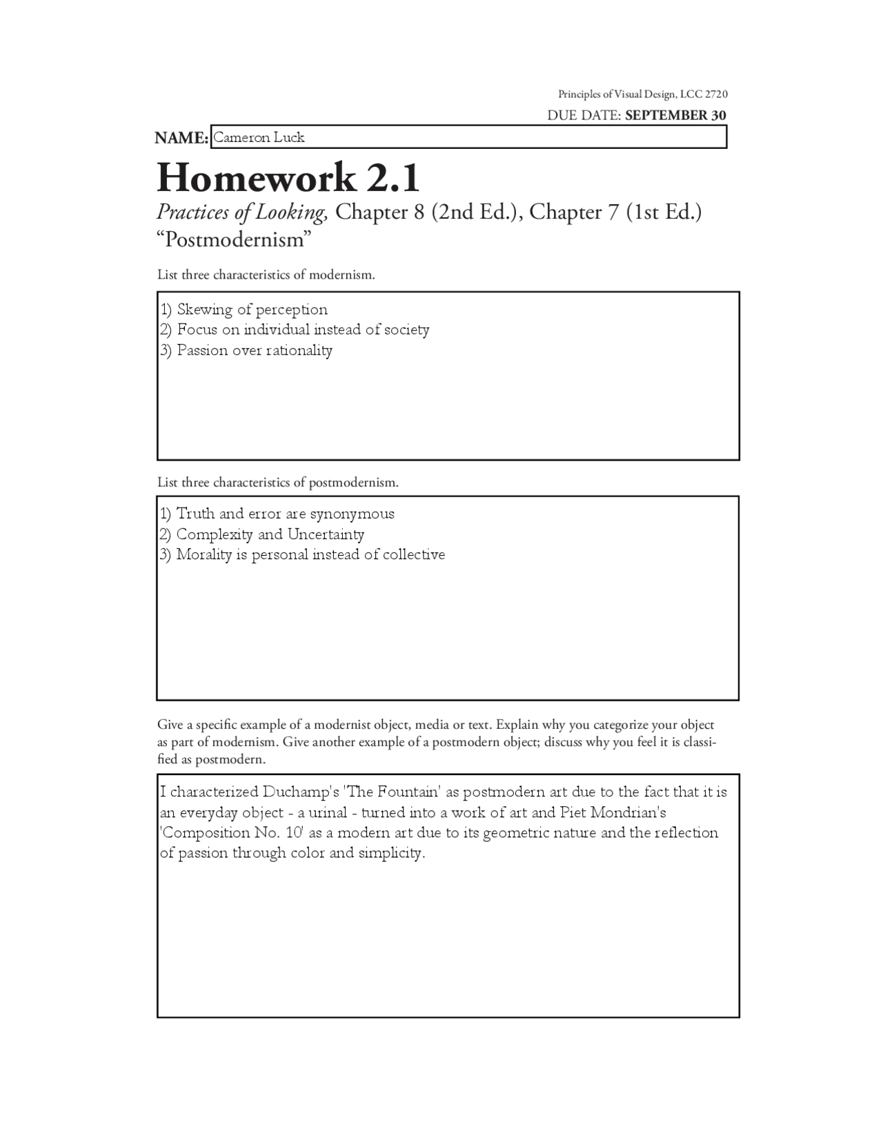 Postmodernism Principles Of Visual Design LCC 2720 Docsity