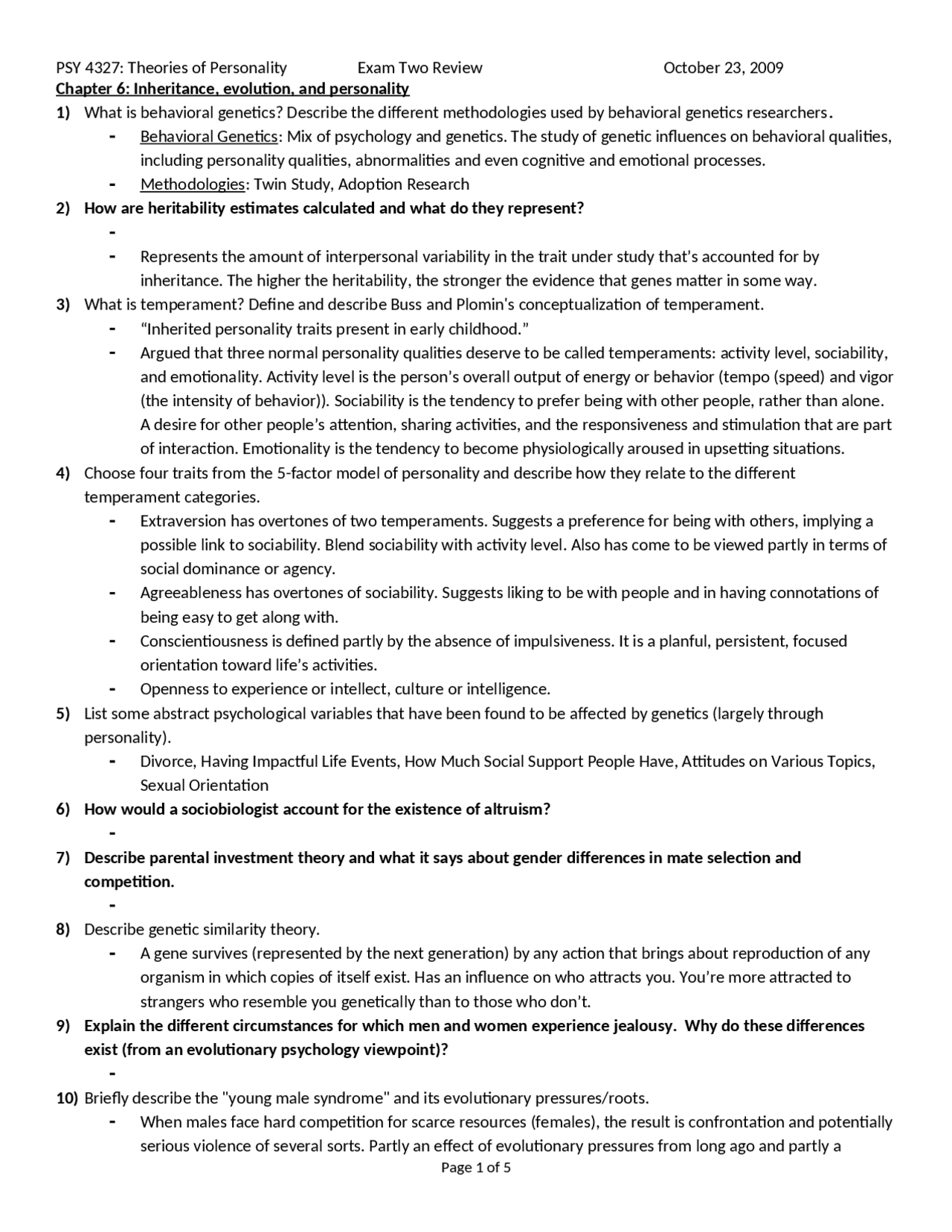 Exam 2 Review - Theories of Personality | PSY 4327 | Study notes ...